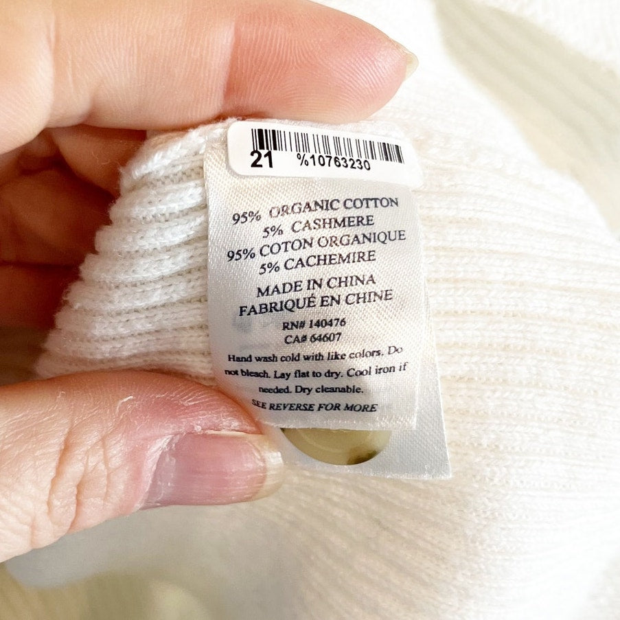 Faherty Mikki Henley Ribbed Cotton Cashmere Sweater Top White Small