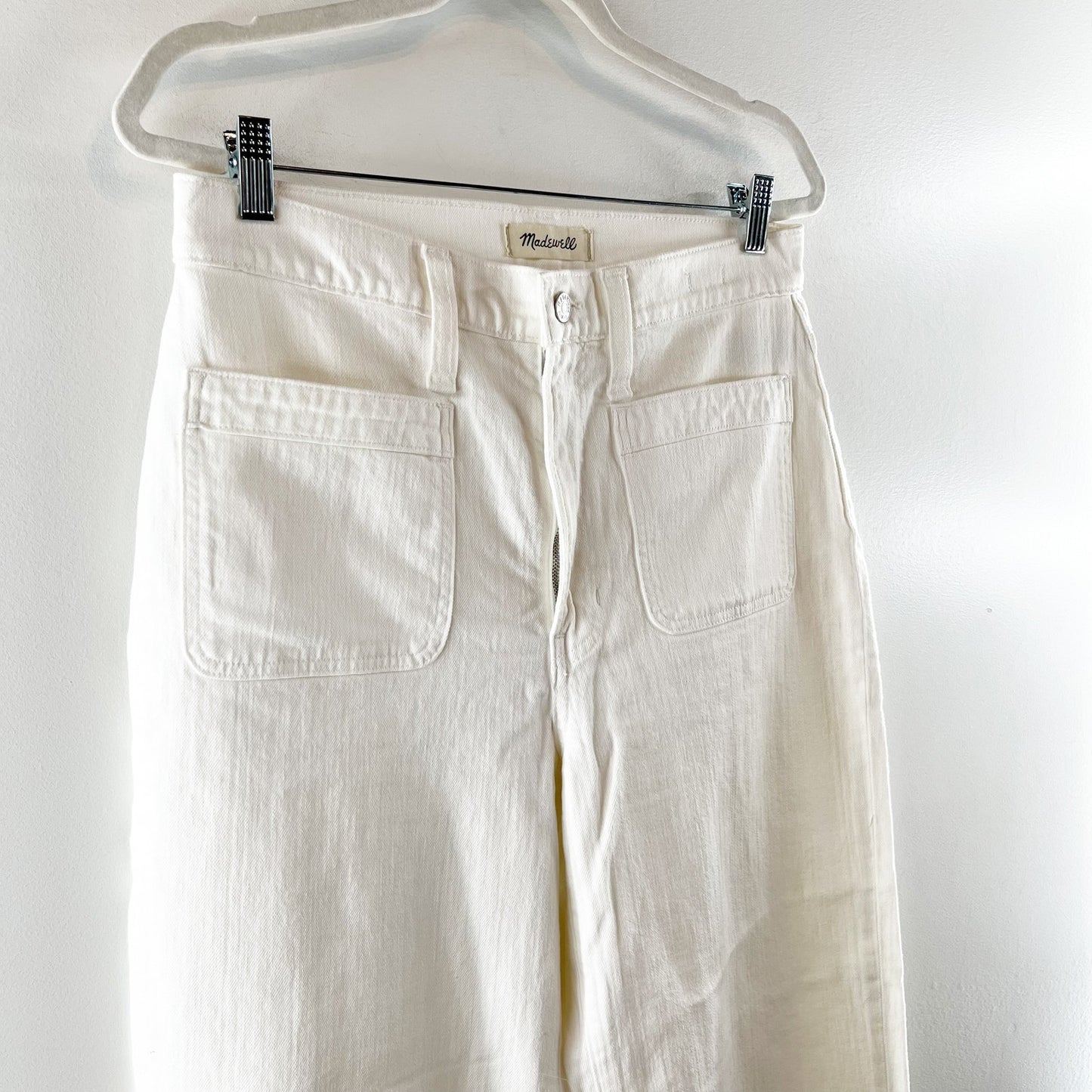 Madewell The Perfect Vintage Wide Leg Crop Jeans Patch Pocket Tile White 10