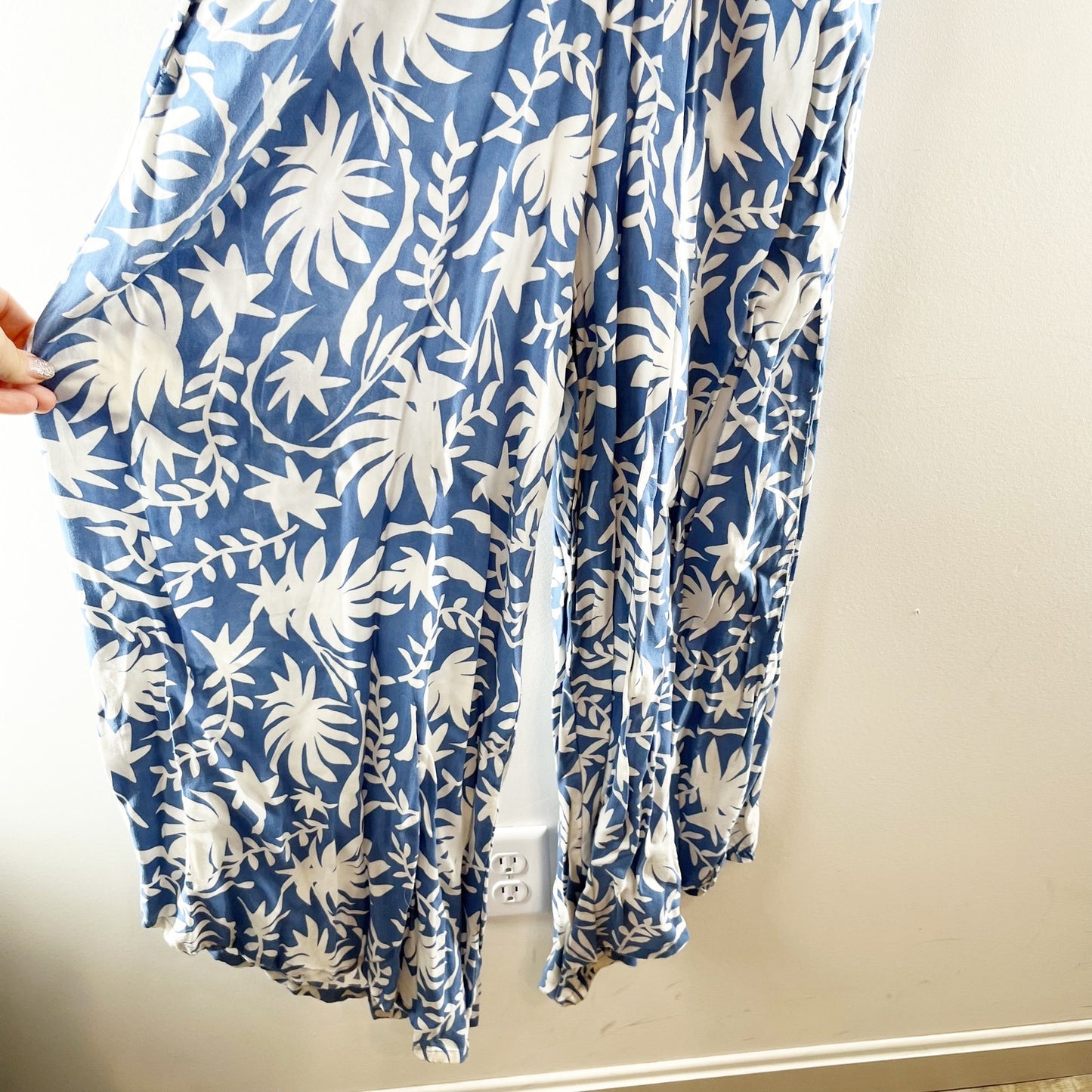 Japna Wide Leg Floral One Piece Jumpsuit Blue White XL
