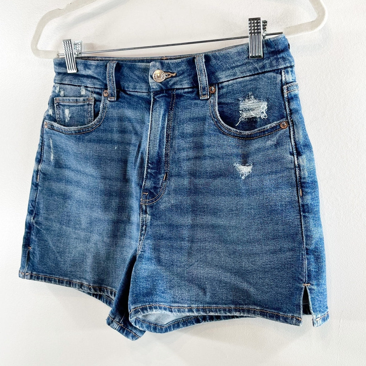 American Eagle High Rise Curvy Mom Jean Denim Shorts Blue 8