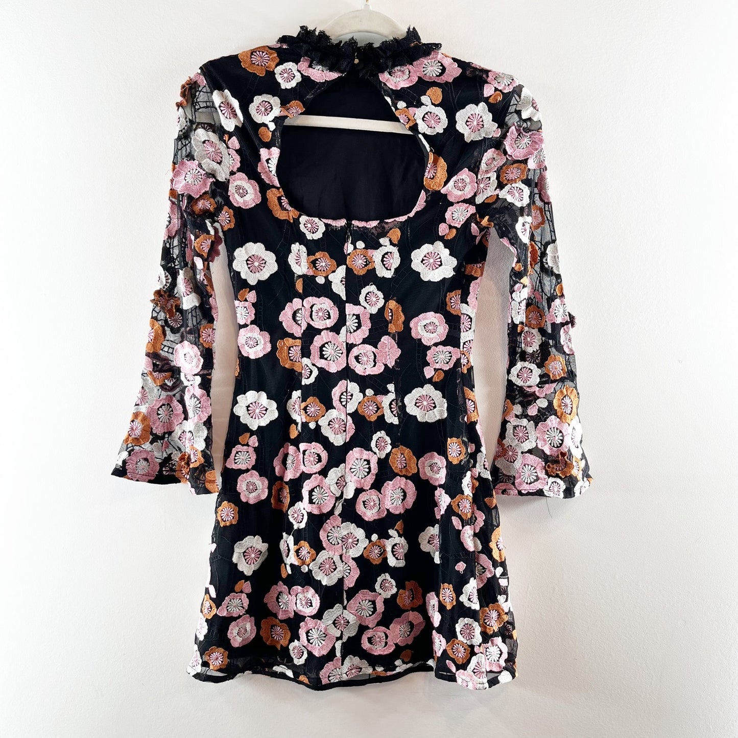 French Connection 3D Floral Applique Mini Dress Pink Black 4