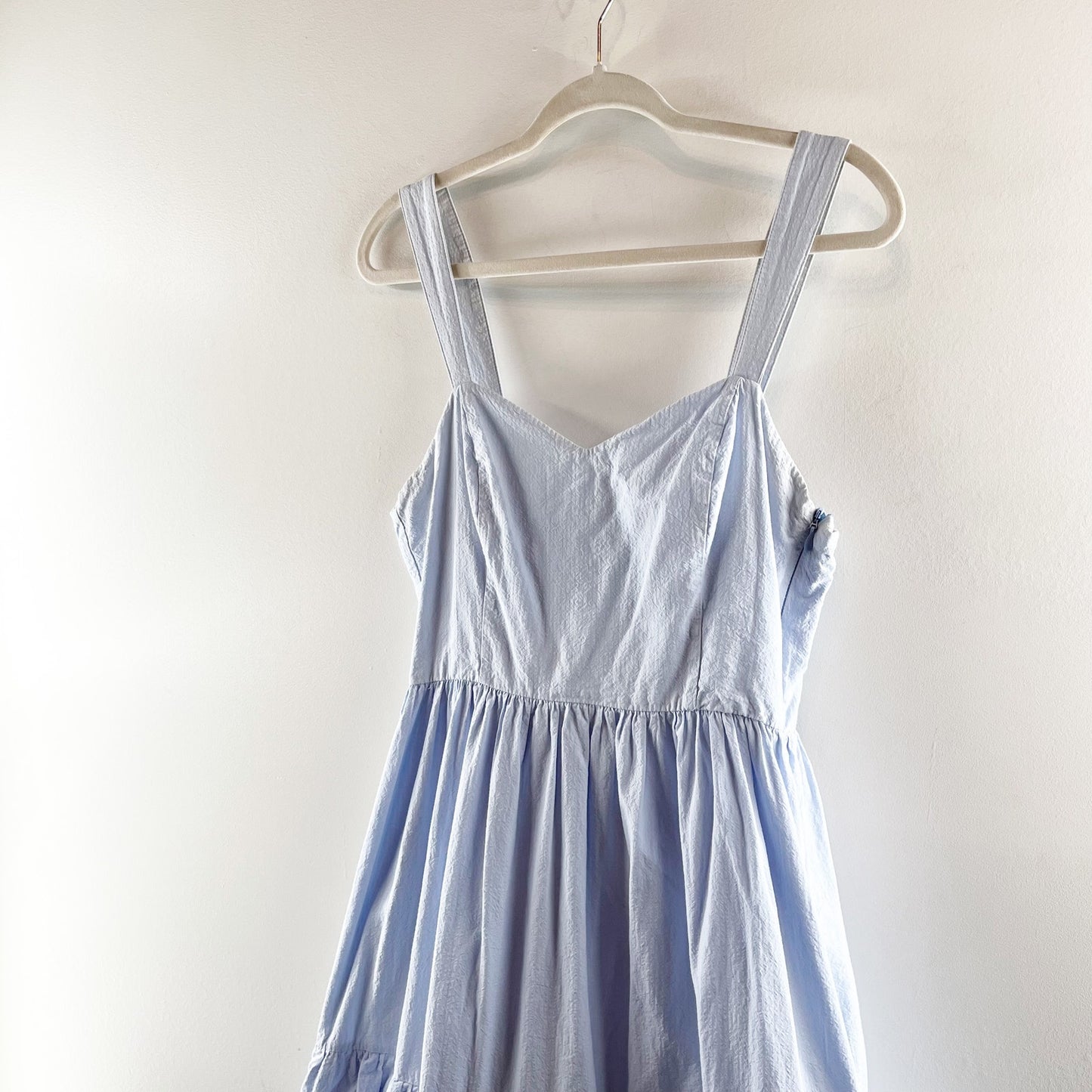 H&M Cotton Poplin Tiered Ruffle Midi Dress Powder Light Blue 10
