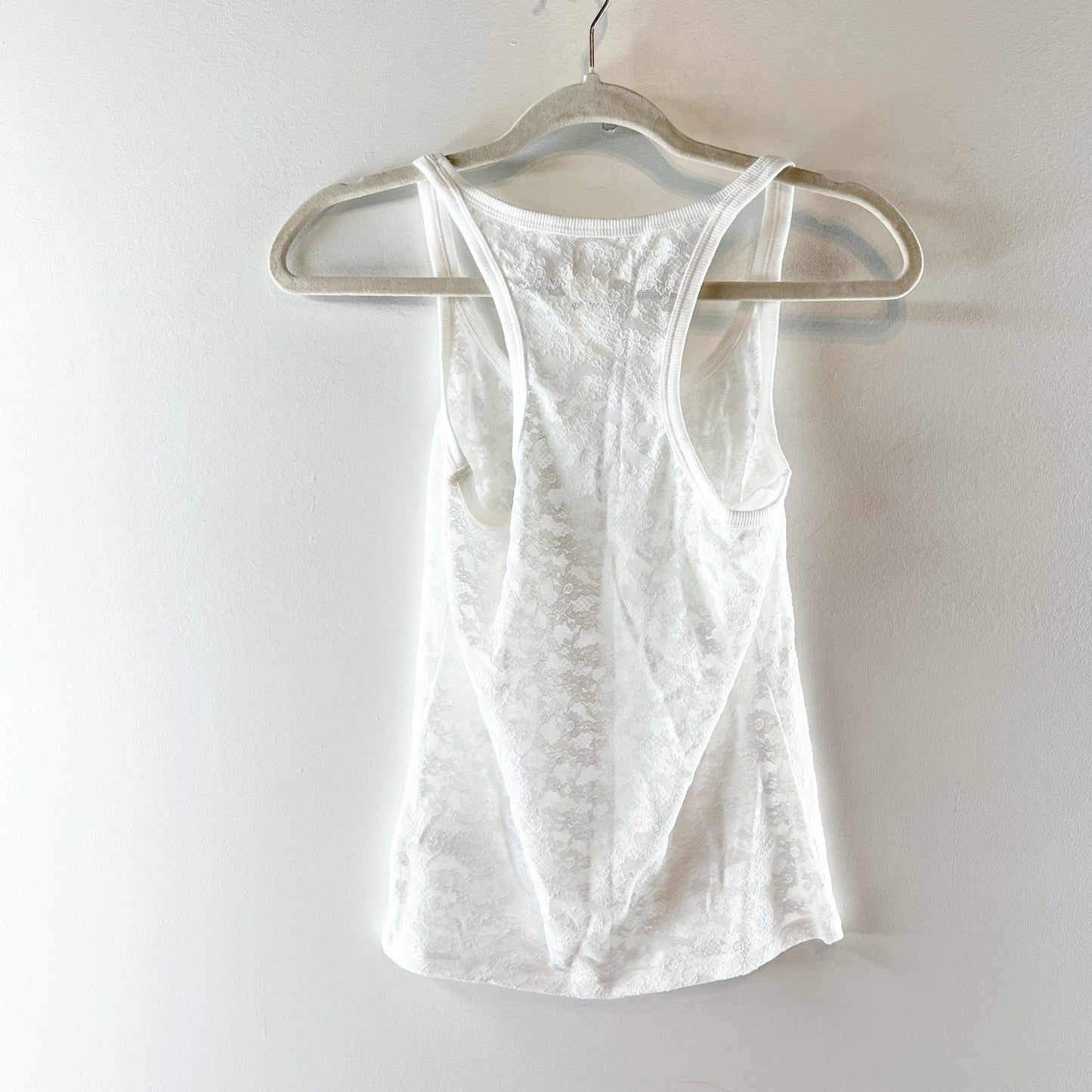 Aerie Scoopneck Sheer Lace Cami Tank Top White Medium