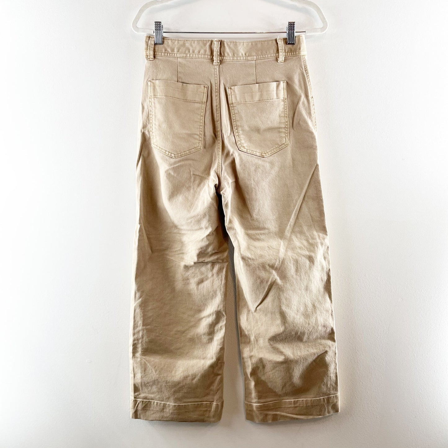 Gap Relaxed Fit High Rise Wide Leg Cropped Denim Chino Khaki Jeans Tan 4