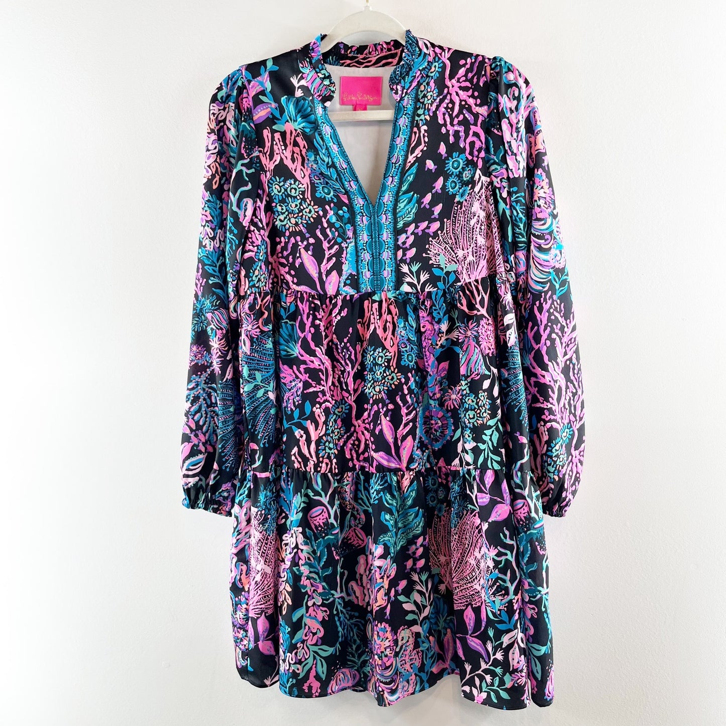 Lilly Pulitzer Arella Swing Long Sleeve Mini Dress Pink Blue XS