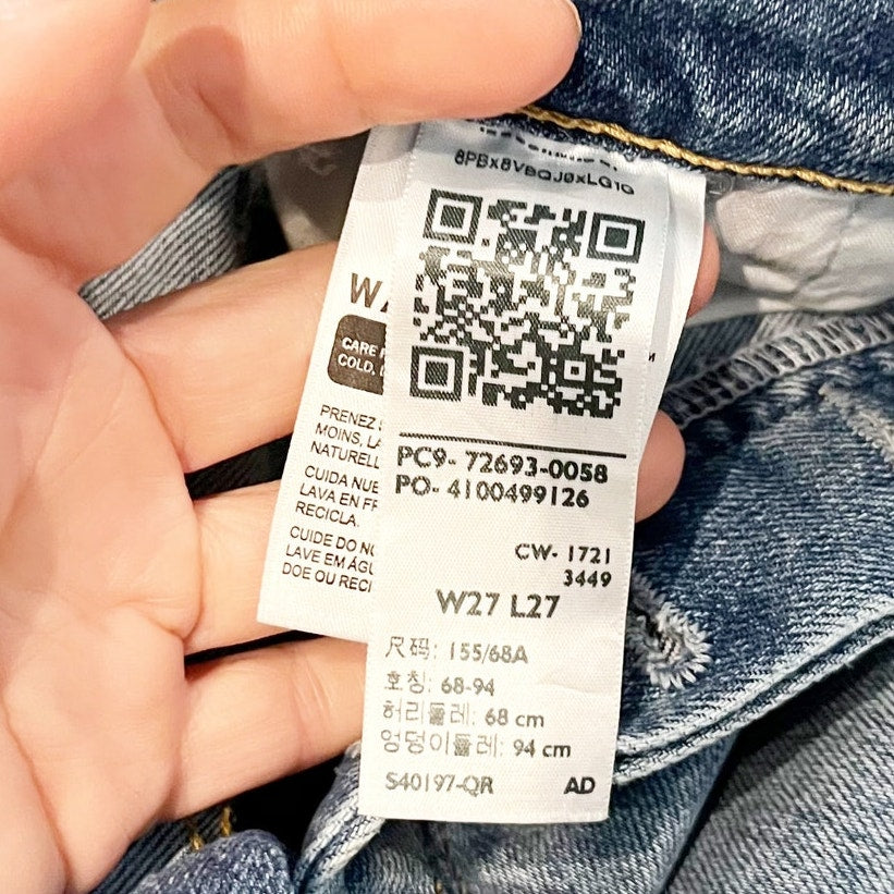 Levis High Rise Ribcage Straight Ankle Denim Jeans Medium Wash Blue 27