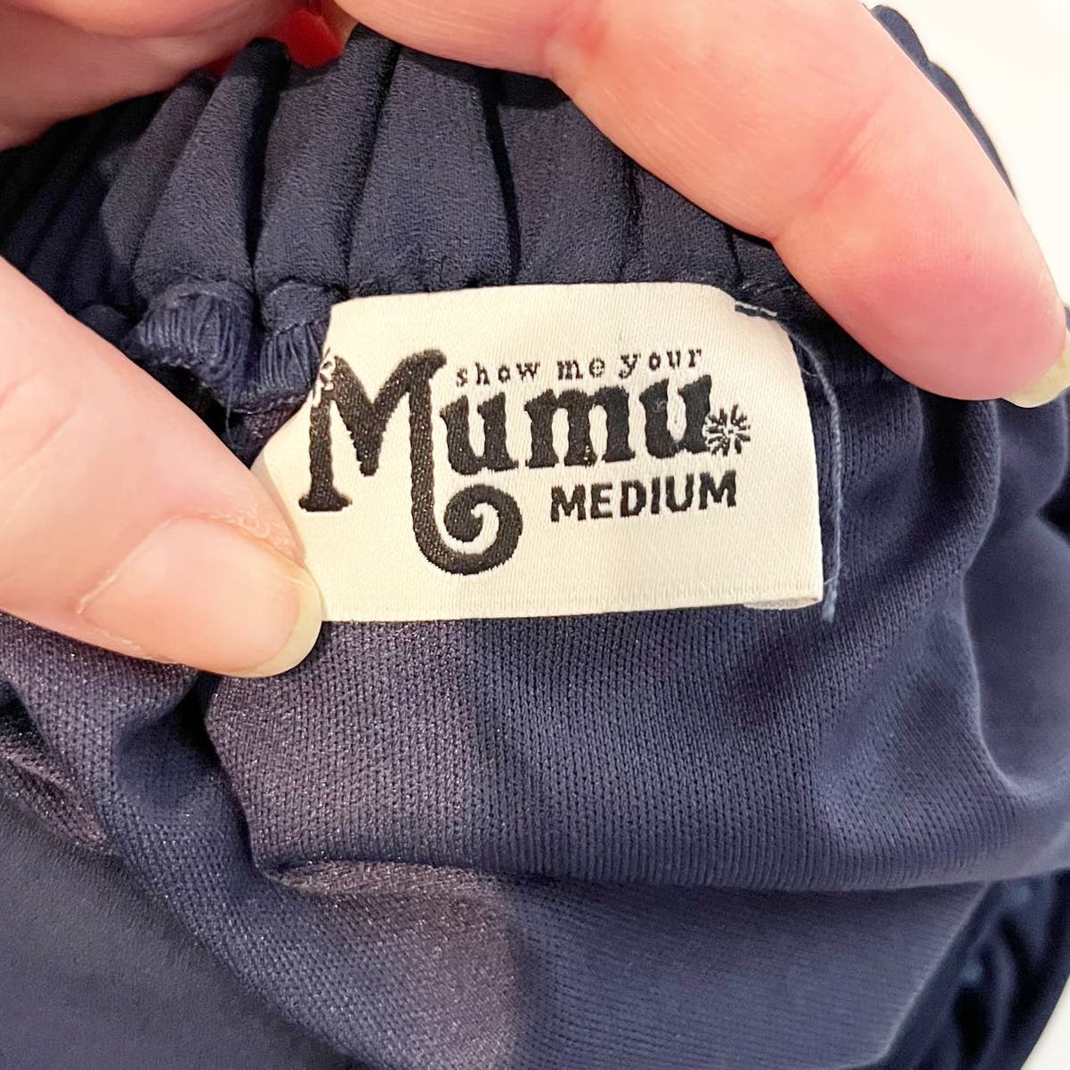 Show Me Your Mumu Plunge V Neck Halter Lined Maxi Gown Dress Navy Blue Medium