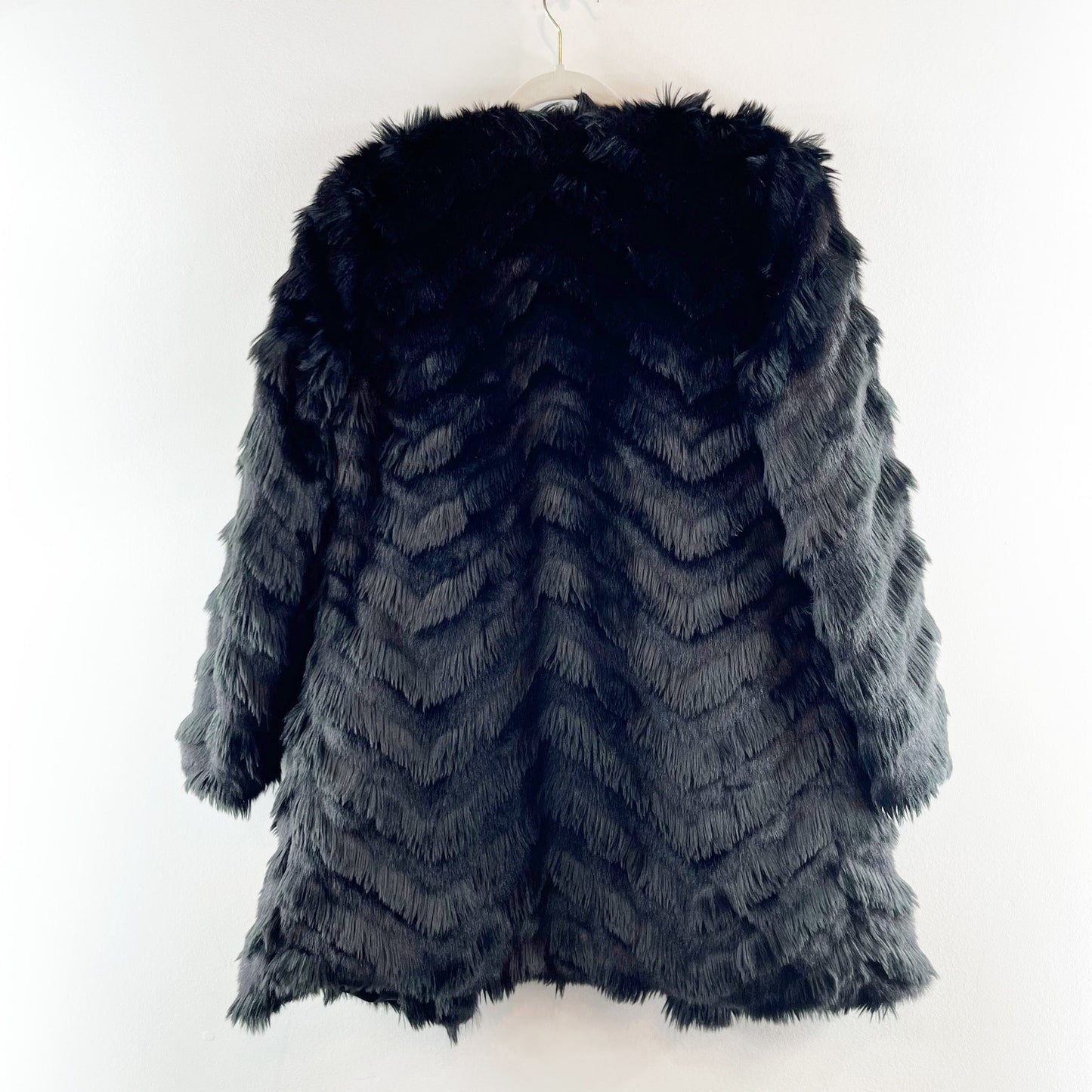 BB Dakota Its All Happening Chevron Faux Fur Winter Coat Jacket Black XS