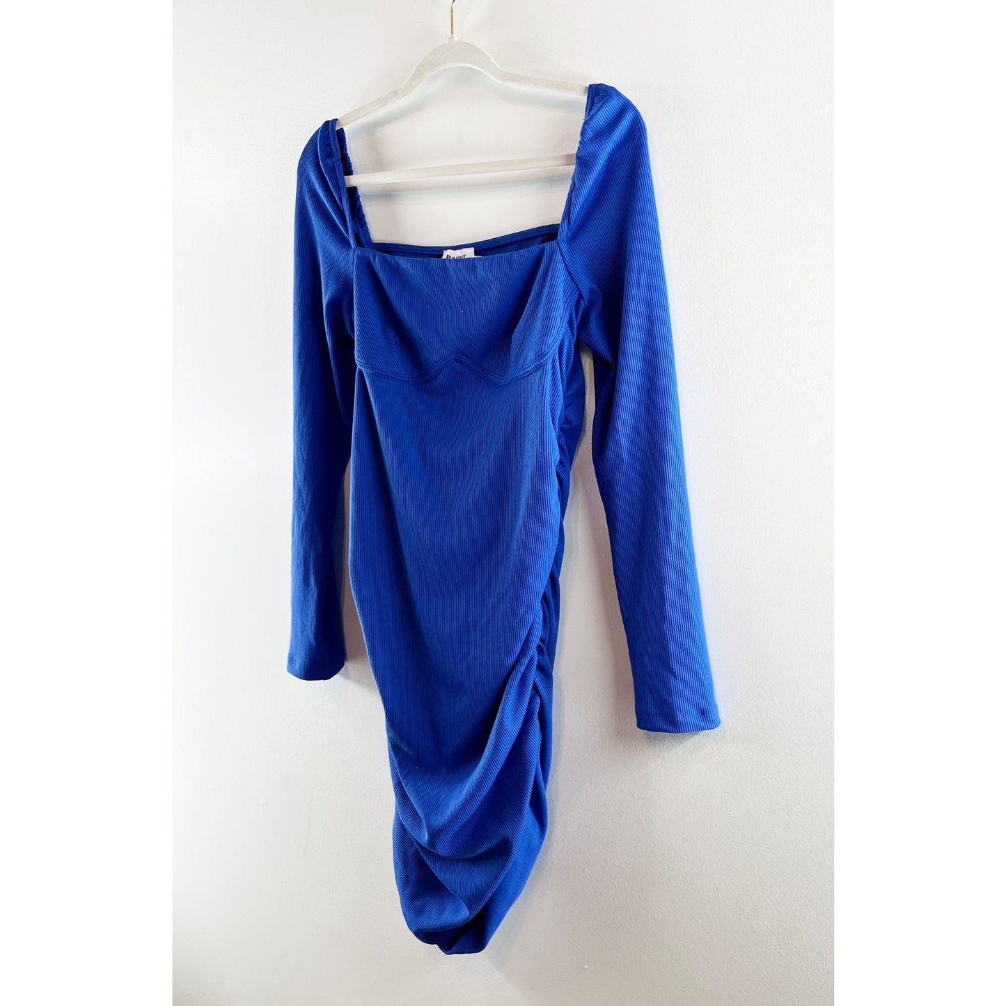 Princess Polly Portia Long Sleeve Ribbed Square Neck Mini Dress Blue 12