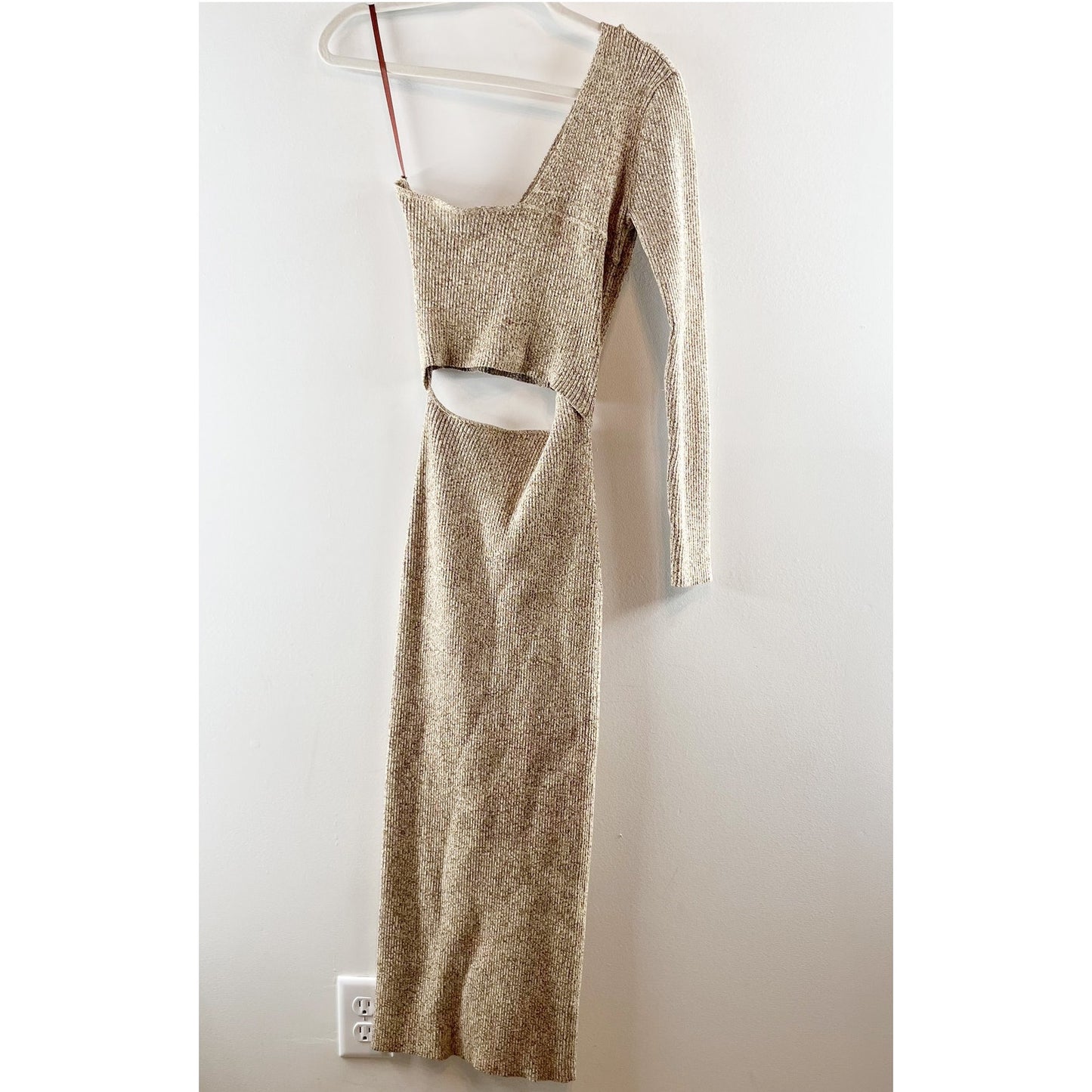 Ronny Kobo Lorraine One Shoulder Cutout Knit Bodycon Midi Dress Beige Medium