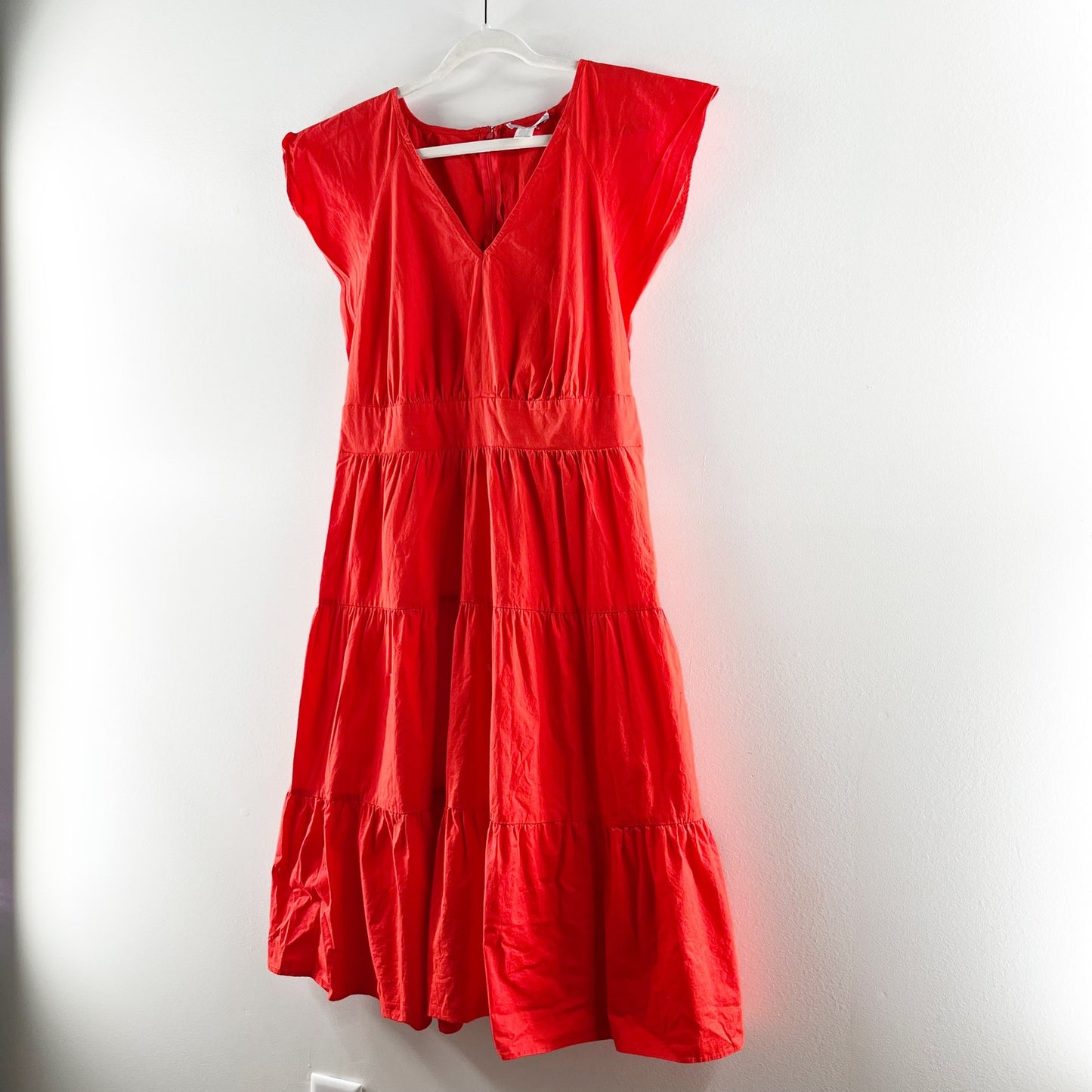 London Times V Neck Tiered Babydoll Mini Dress Red 16