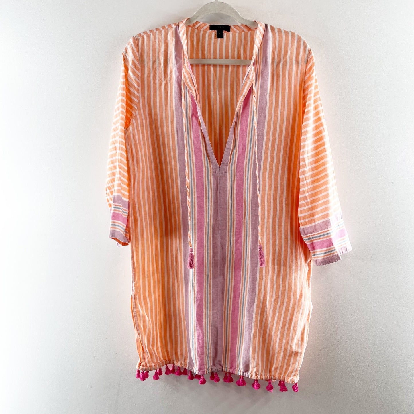 J. Crew Striped Long Sleeve Mini Tunic Beach Cover Up Dress Orange Pink Small