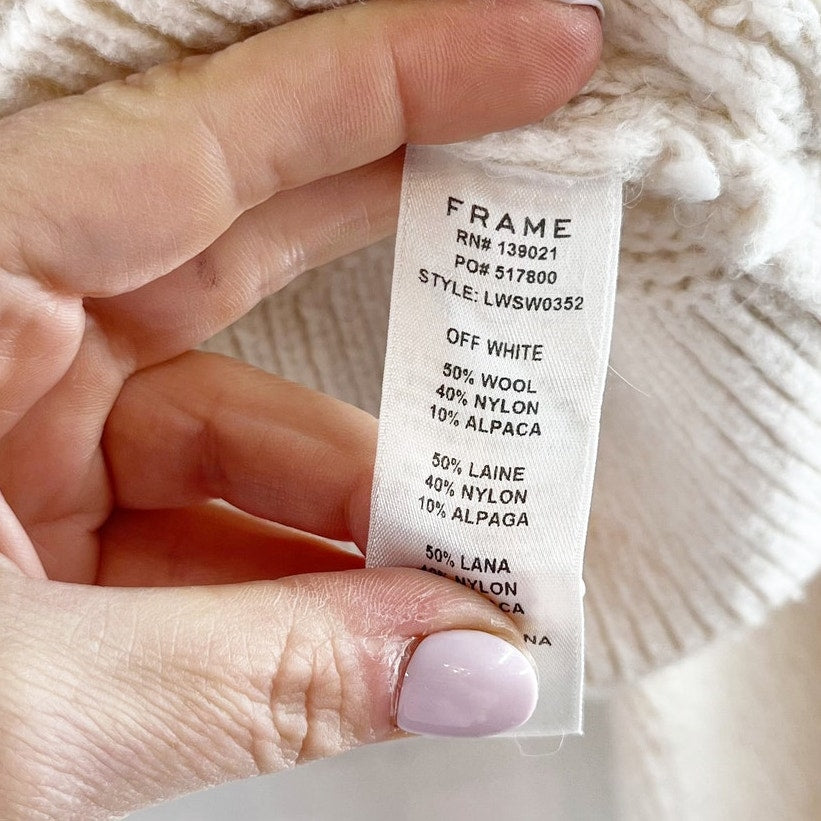 Frame Nubby Long Sleeve Popcorn Knit Tiered Pullover Sweater Cream Small