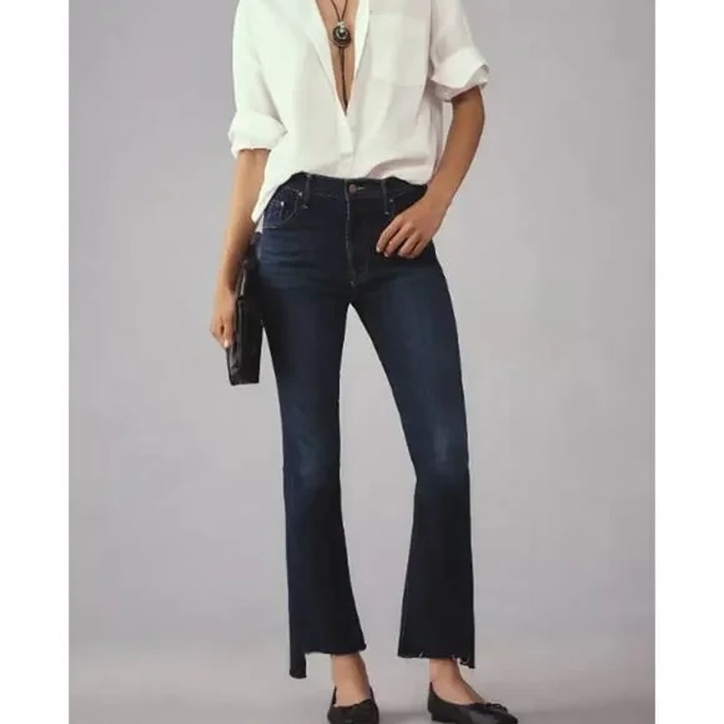 Mother The Insider Crop Step Fray High Rise Jeans Good For You Blue 26