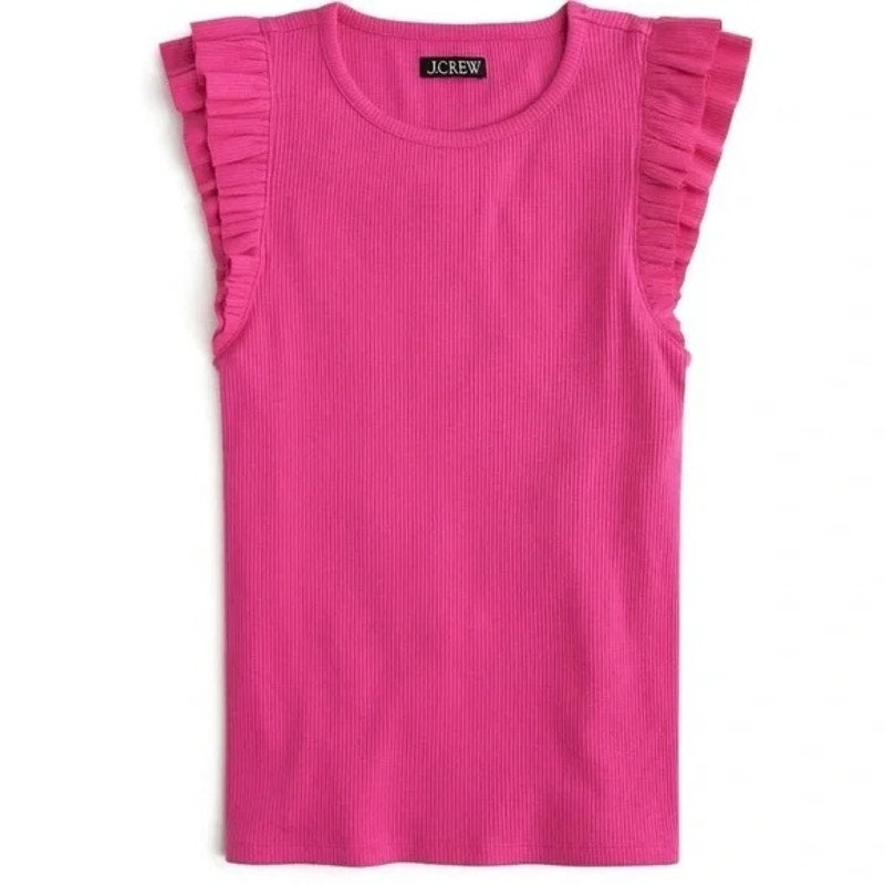 J. Crew Vintage Rib Ruffle Sleeve Shirt Tank Top Pink XS