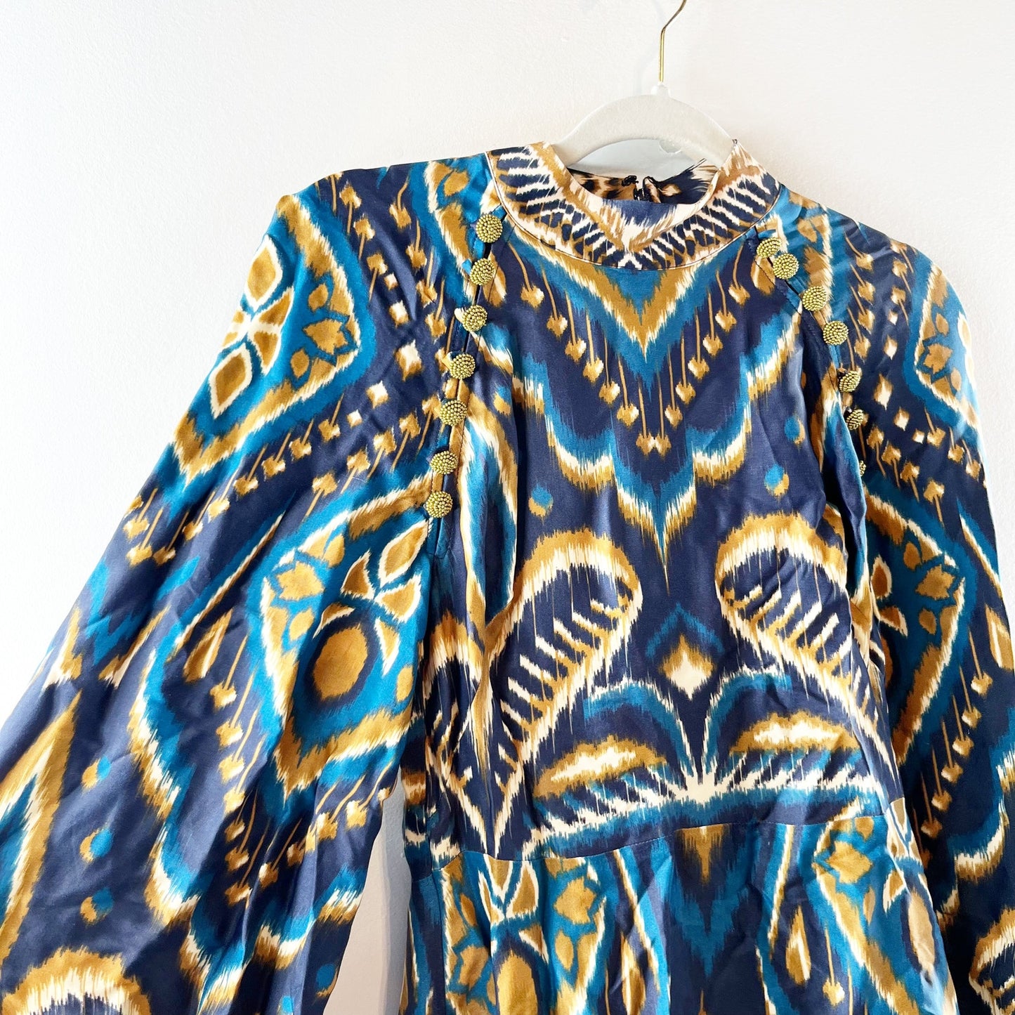 Farm Rio Pineapple Ikat Long-Sleeve Raglan Mini Dress Blue XS
