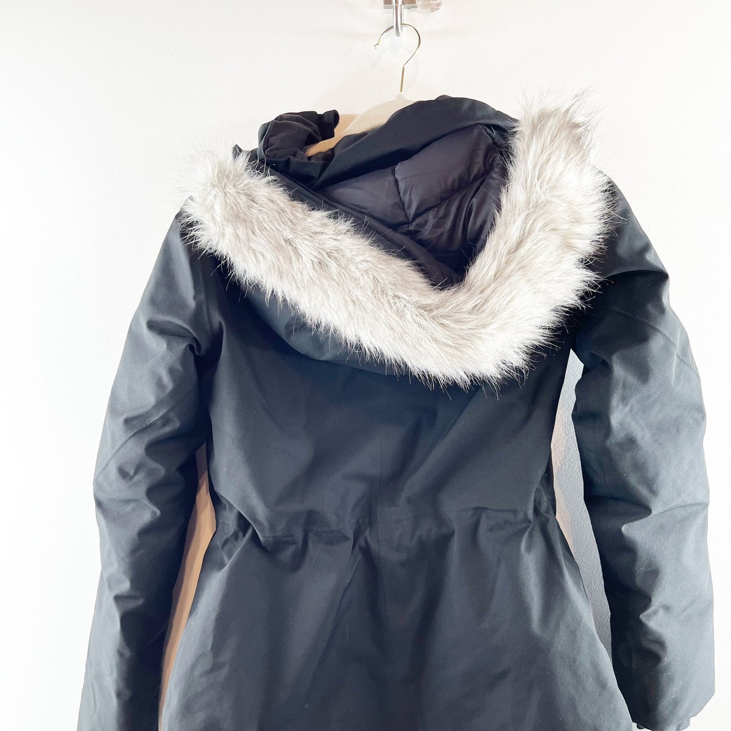 Athleta Rainout Outbound Faux Fur Hood Parka Coat Jacket Black XXS