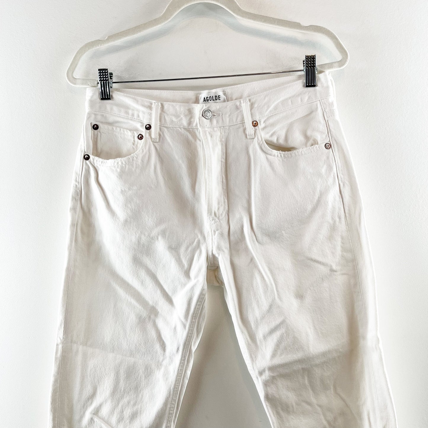 Agolde Parker High Rise Button Fly Crop Straight Leg Jeans White 27 / 4
