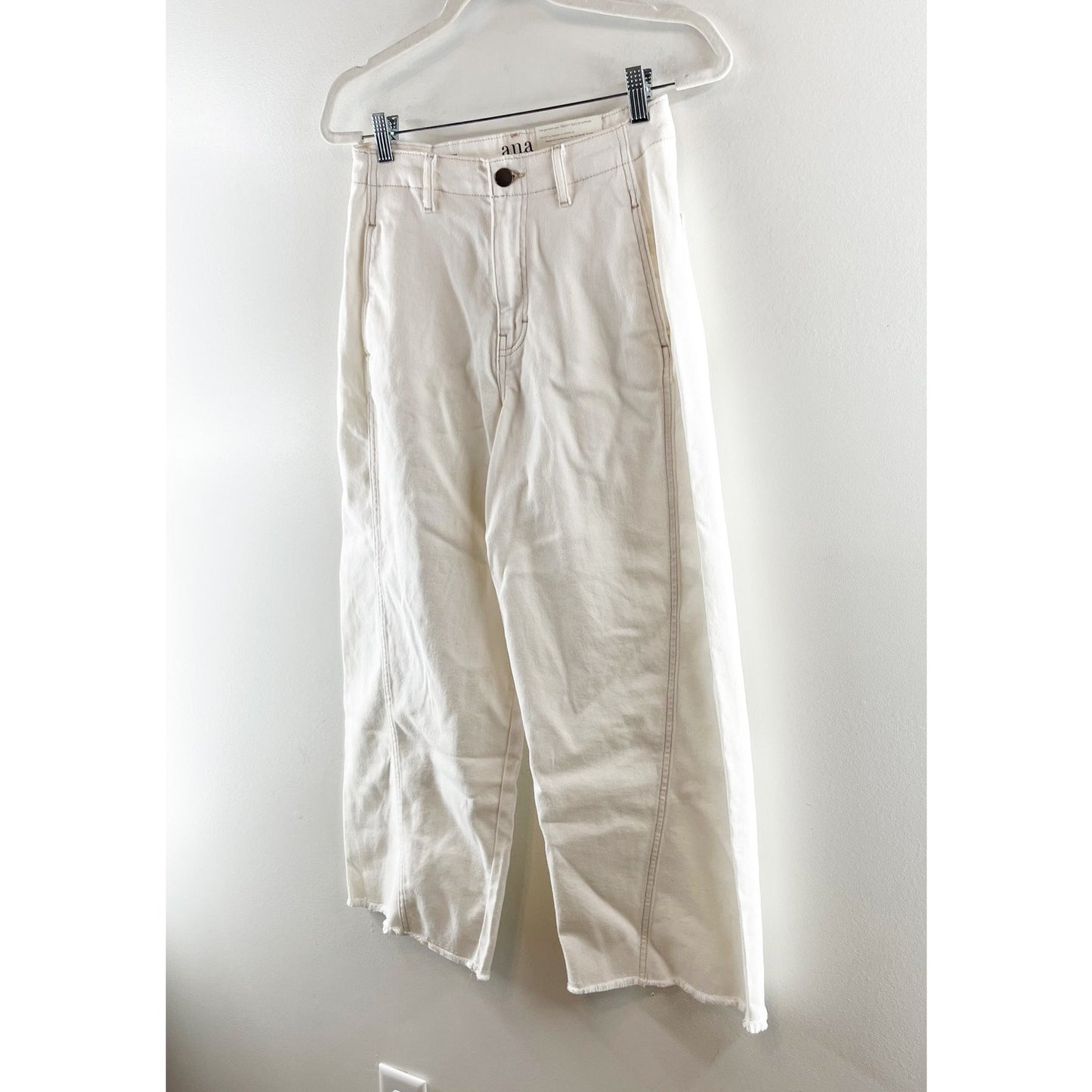 A.N.A High Rise Wide Leg Cropped Soft Barrel Pants White Ecru 4