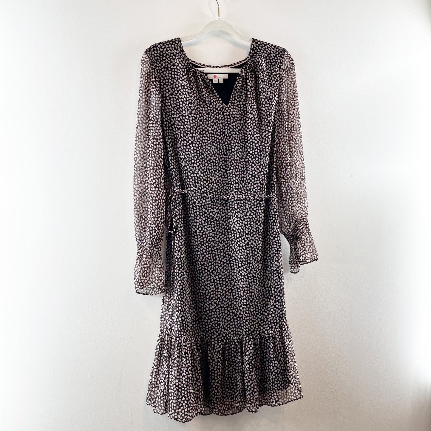 Boden Long Sleeve Libby Ruffle Floral Mini Dress Black Pink 6 Long