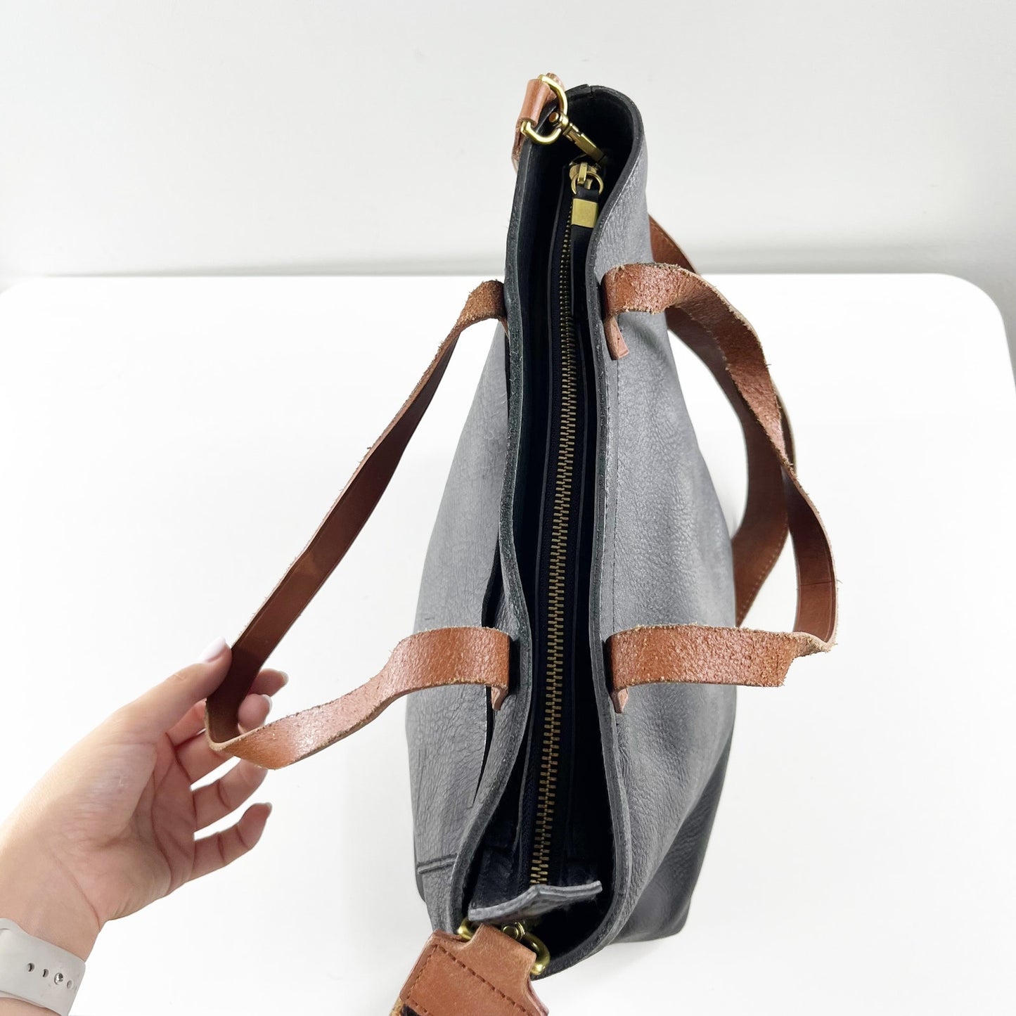 Madewell The Leather Transport Tote Bag Black Brown