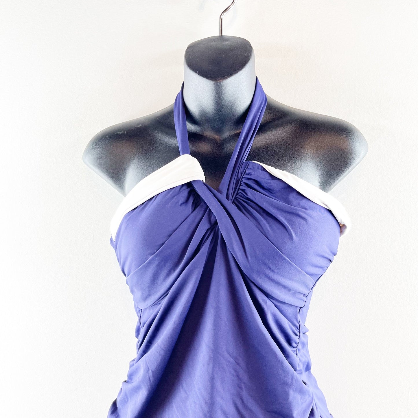 Anne Cole Two Piece Twist Front Halter Tankini Skirt Bikini Set Blue M / L
