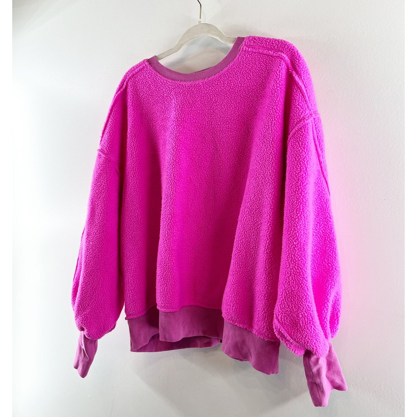 Pilcro Crewneck Sherpa Fleece Long Sleeve Sweatshirt Pink 1X