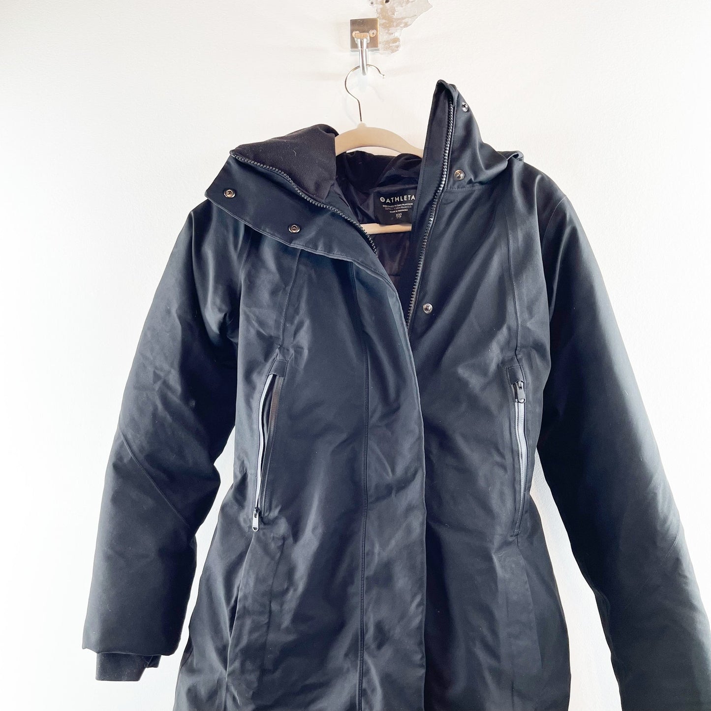 Athleta Rainout Outbound Faux Fur Hood Parka Coat Jacket Black XXS