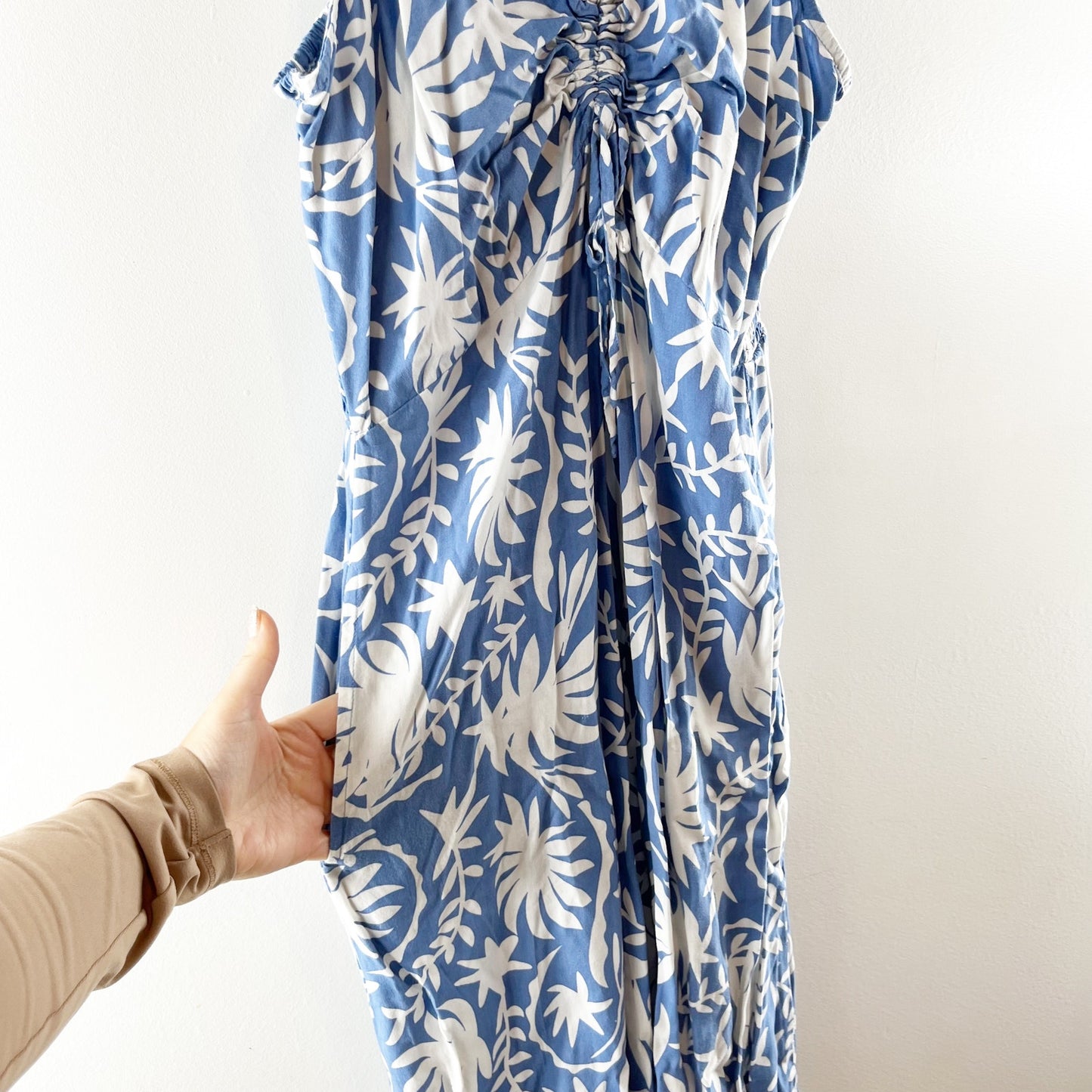 Japna Wide Leg Floral One Piece Jumpsuit Blue White XL