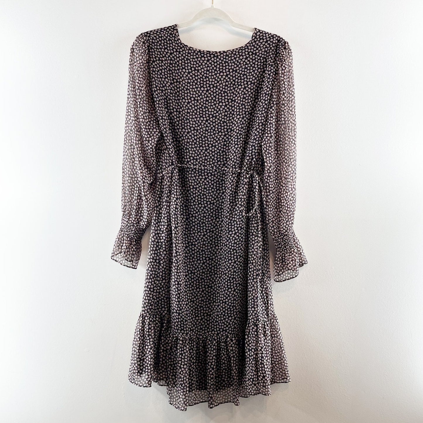 Boden Long Sleeve Libby Ruffle Floral Mini Dress Black Pink 6 Long