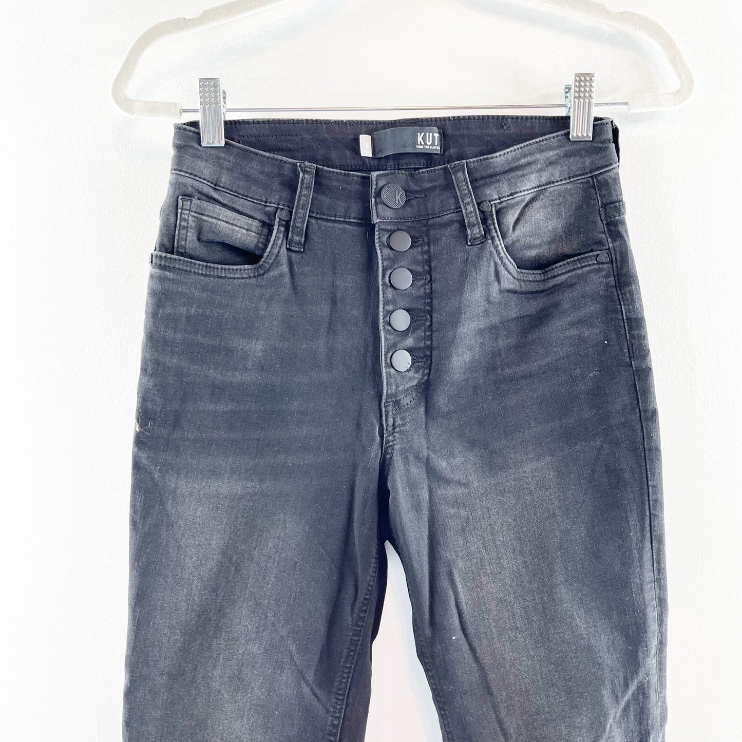 Kut from the Kloth Fab Ab Rachel High Rise Button Fly Mom Jeans Black 0