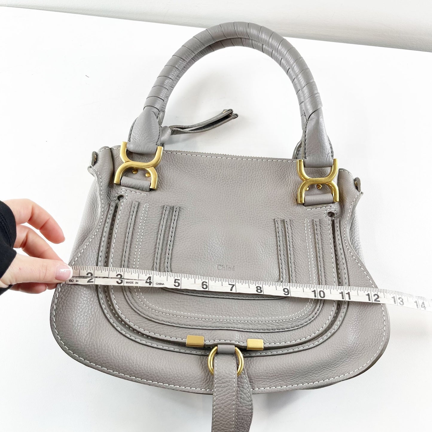 Chloé Medium Marcie Leather Satchel Handbag Cashmere Grey