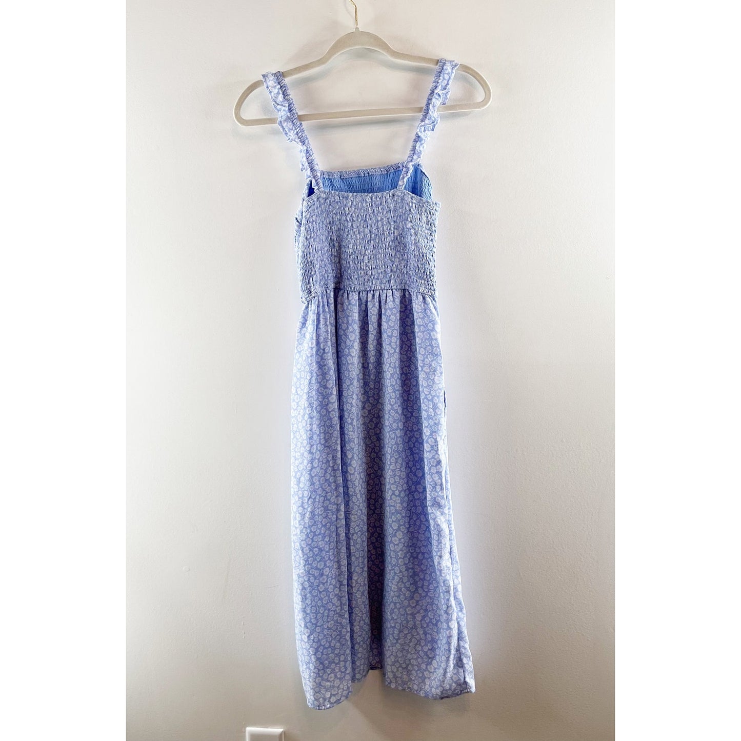 Abercrombie & Fitch Smocked Square Neck Floral Midi Slip Dress Blue Small