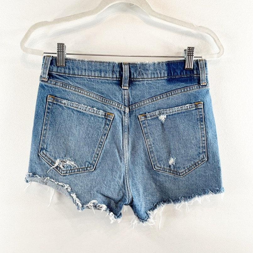 Abercrombie & Fitch High-Rise Distressed Medium Wash Mom Shorts Blue 27 / 4
