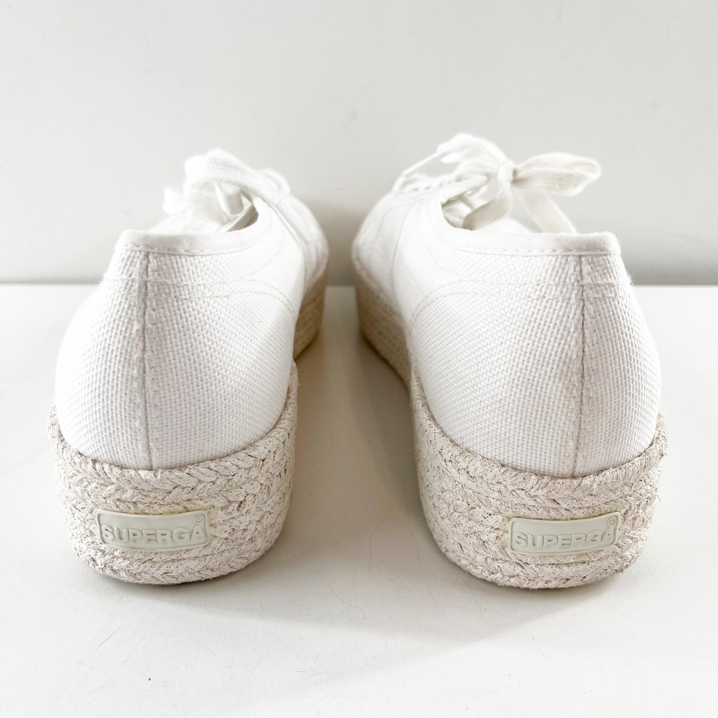 Superga Platform Canvas Shoes Sneakers Lace Up White 8