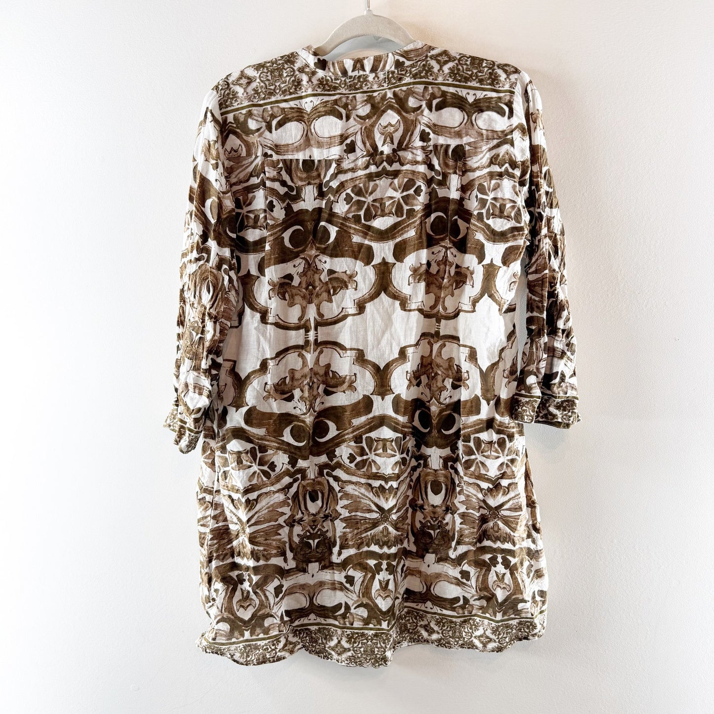 Amitca Santoria by Giacomo Cinque Mini Cotton Button Up Cover Up Brown White OS