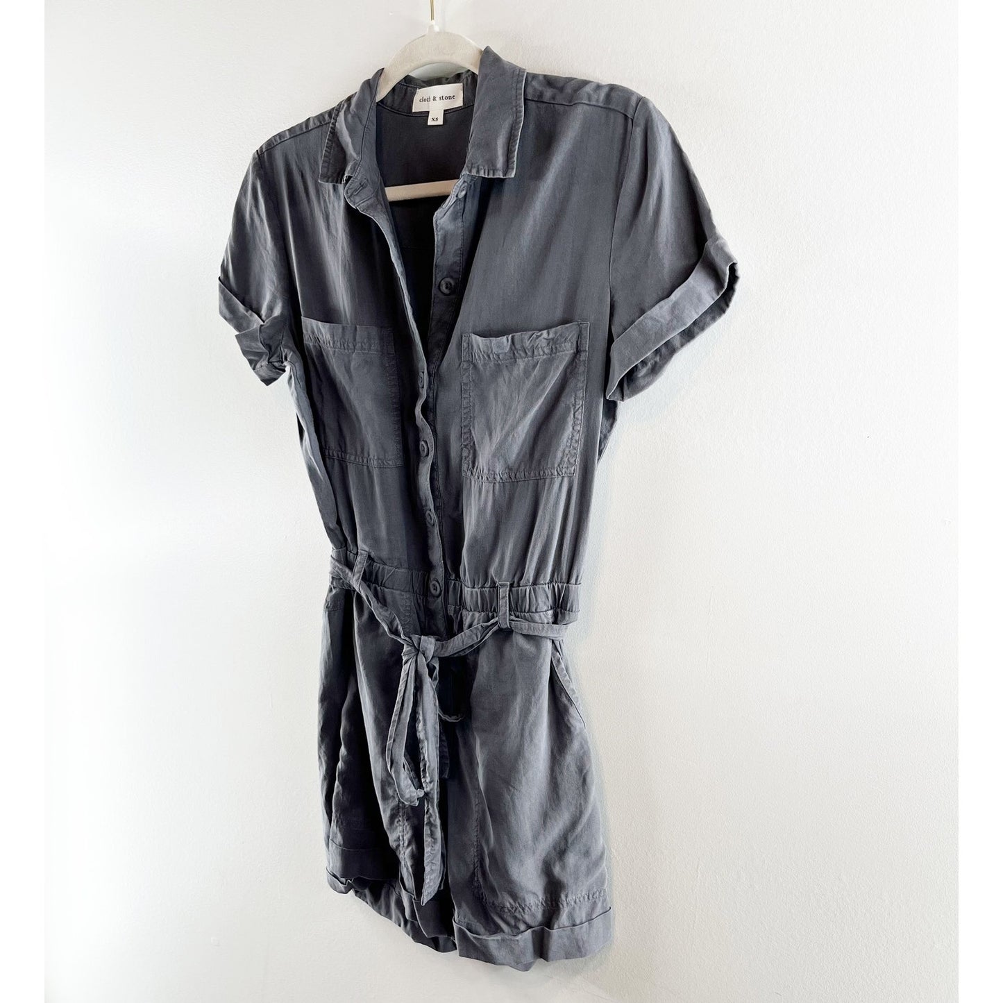 Cloth & Stone Tencel Lycocell Short Sleeve Belted Shorts Romper Gray XS
