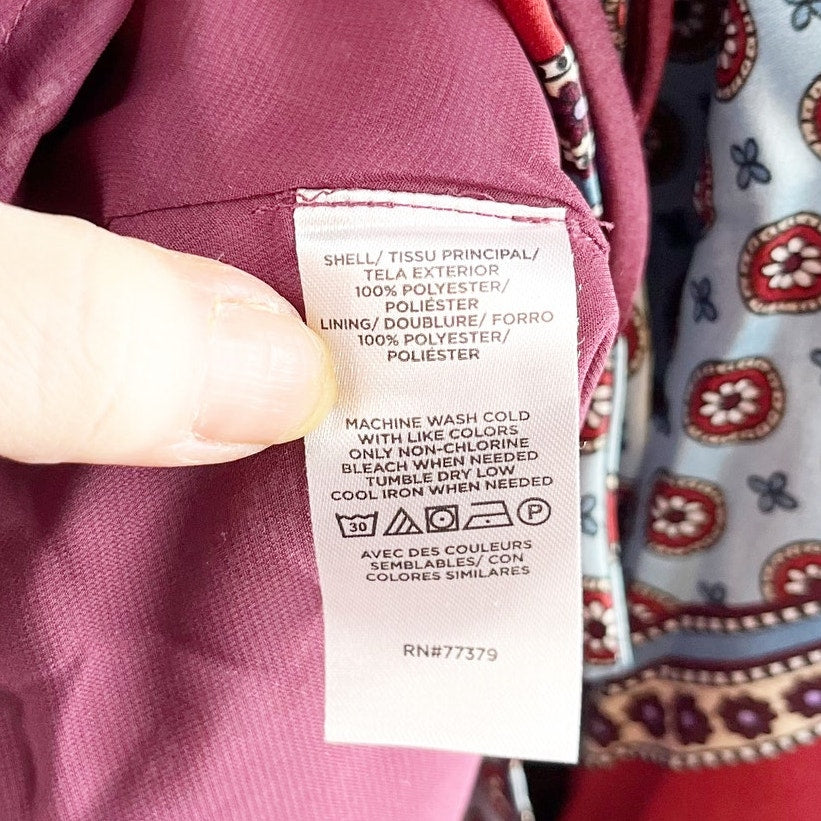 Ann Taylor 3/4 Sleeve Satin Geo Stripe Printed Mini Dress Maroon Teal Purple 6