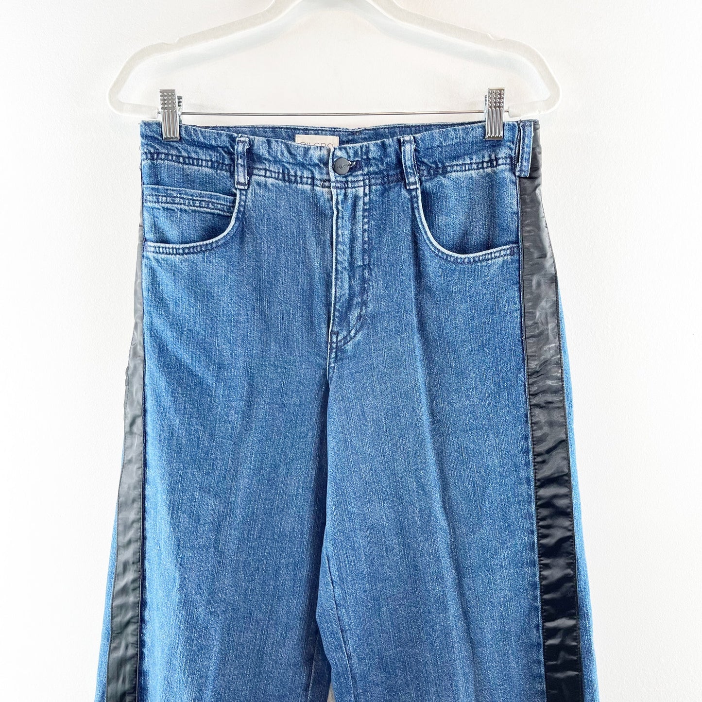 Pilcro Adi High Waisted Denim Tuxedo Stripe Trim Wide Leg Jeans Blue 27 / 4