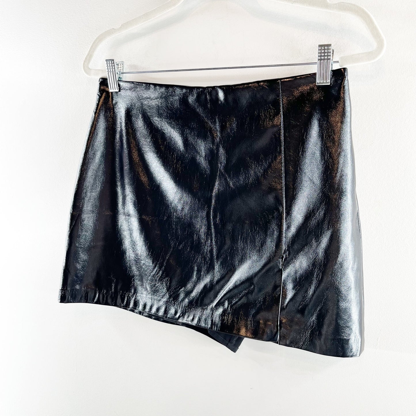 Amanda Uprichard High Shine Faux Leather Mid Rise Dale Mini Skort Black Medium