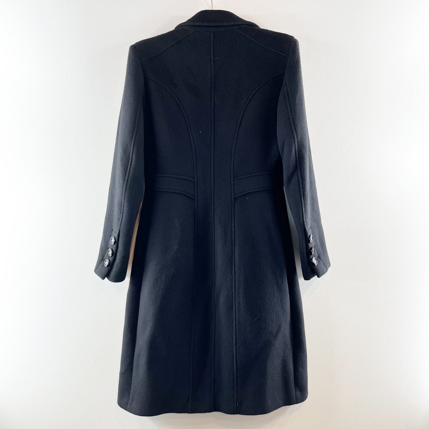 Gianni Versace Wool Cashmere Long Belted Peacoat Jacket Black 12