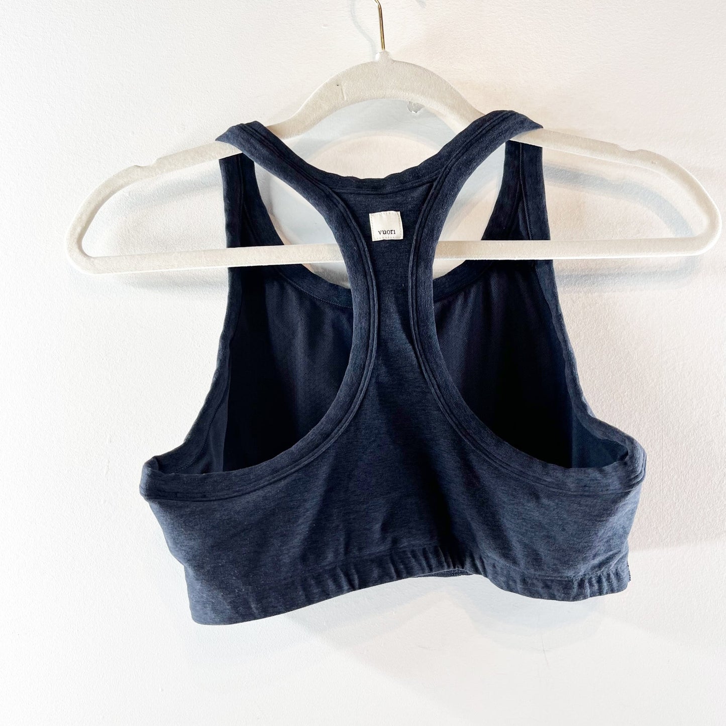 Vuori Elevation Scoop Neck Racerback Sports Bra Midnight Heather Blue Small