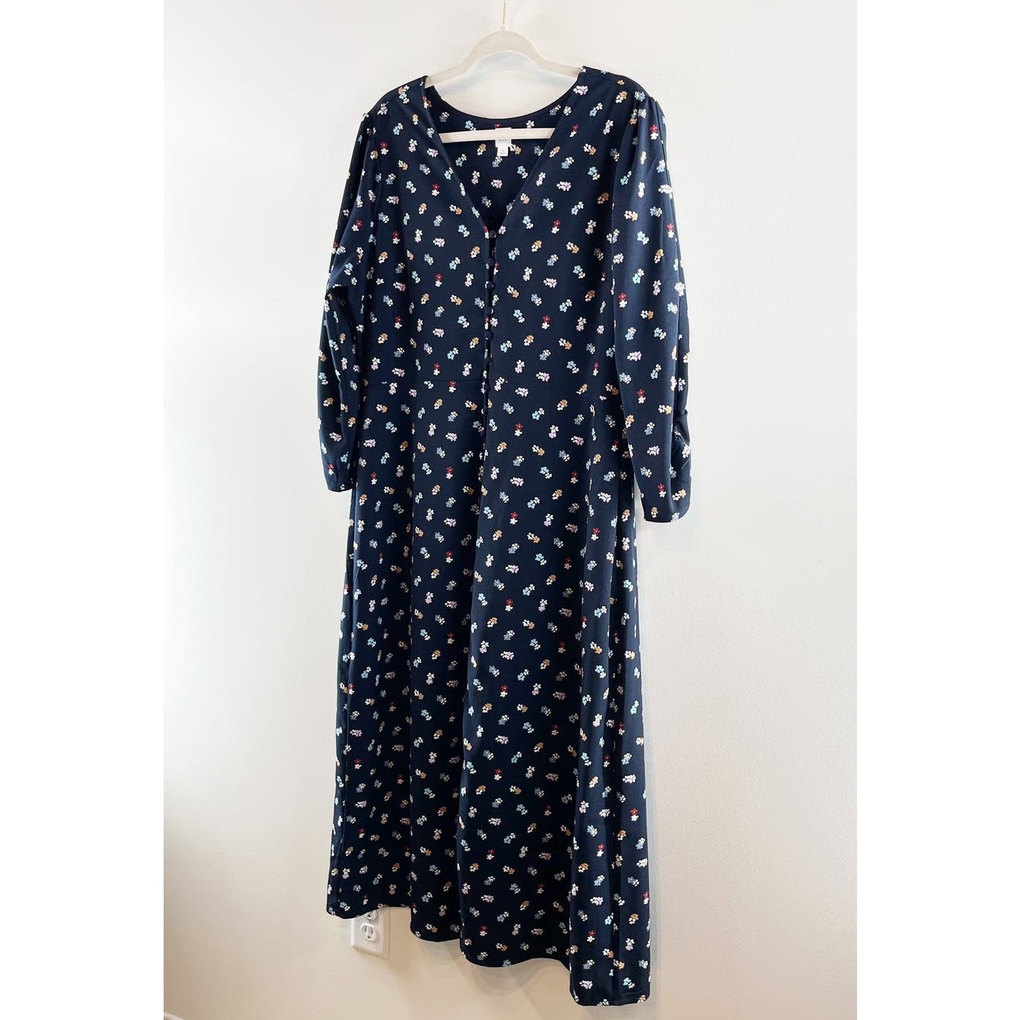 GAP Button Front Floral Midi Length Dress Navy Blue 16