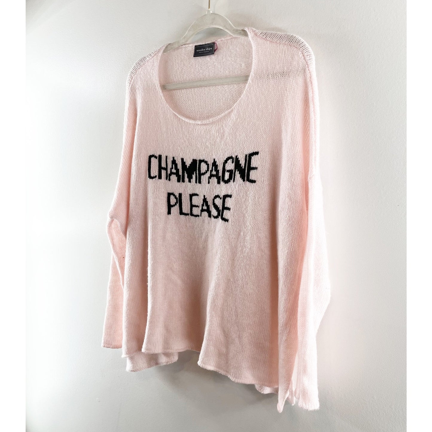 Wooden Ships Champagne Please Embroidered Knit Sweater Pink Medium / Large