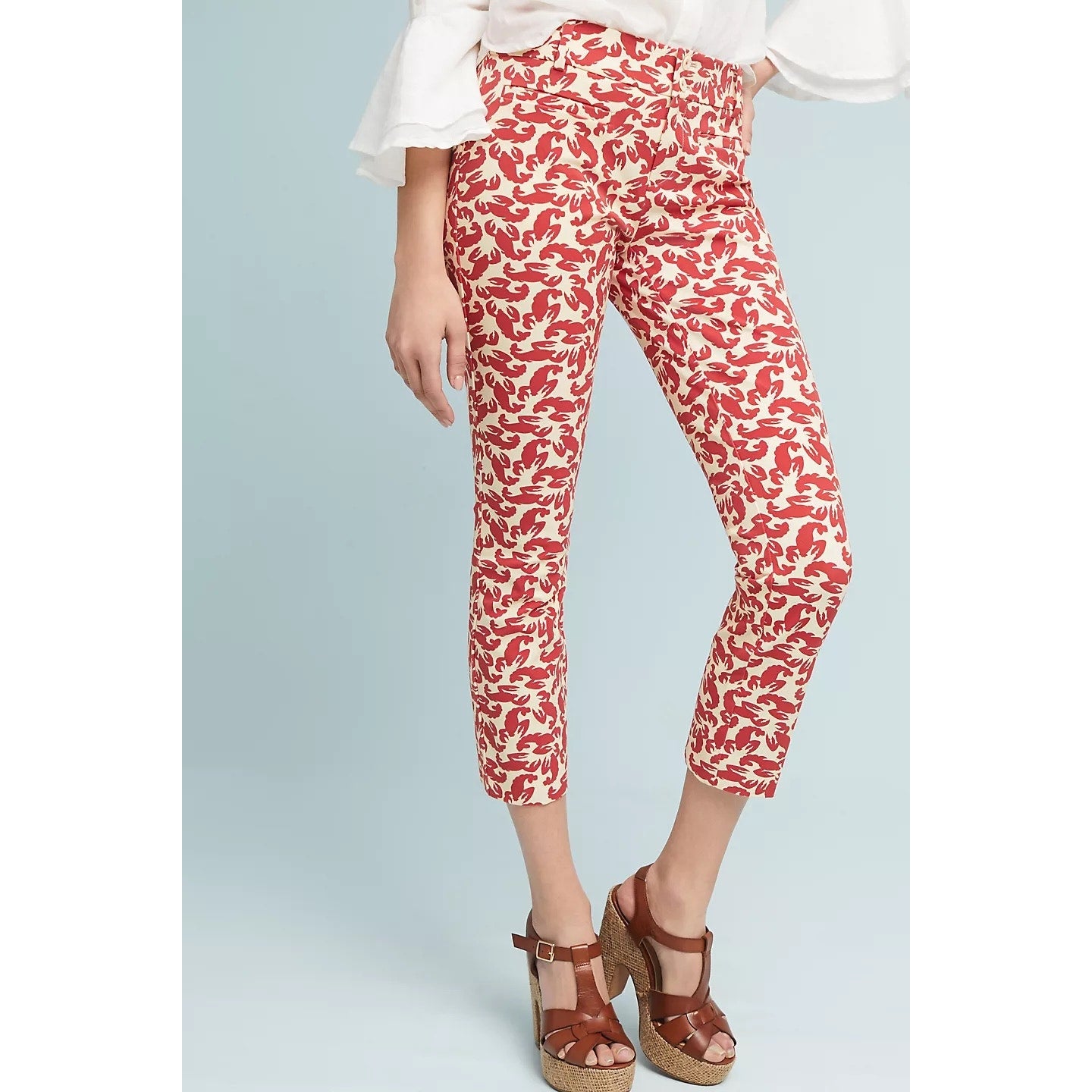 Anthropologie The Essential Slim Cropped Trouser Pants Lobster Print Red 0