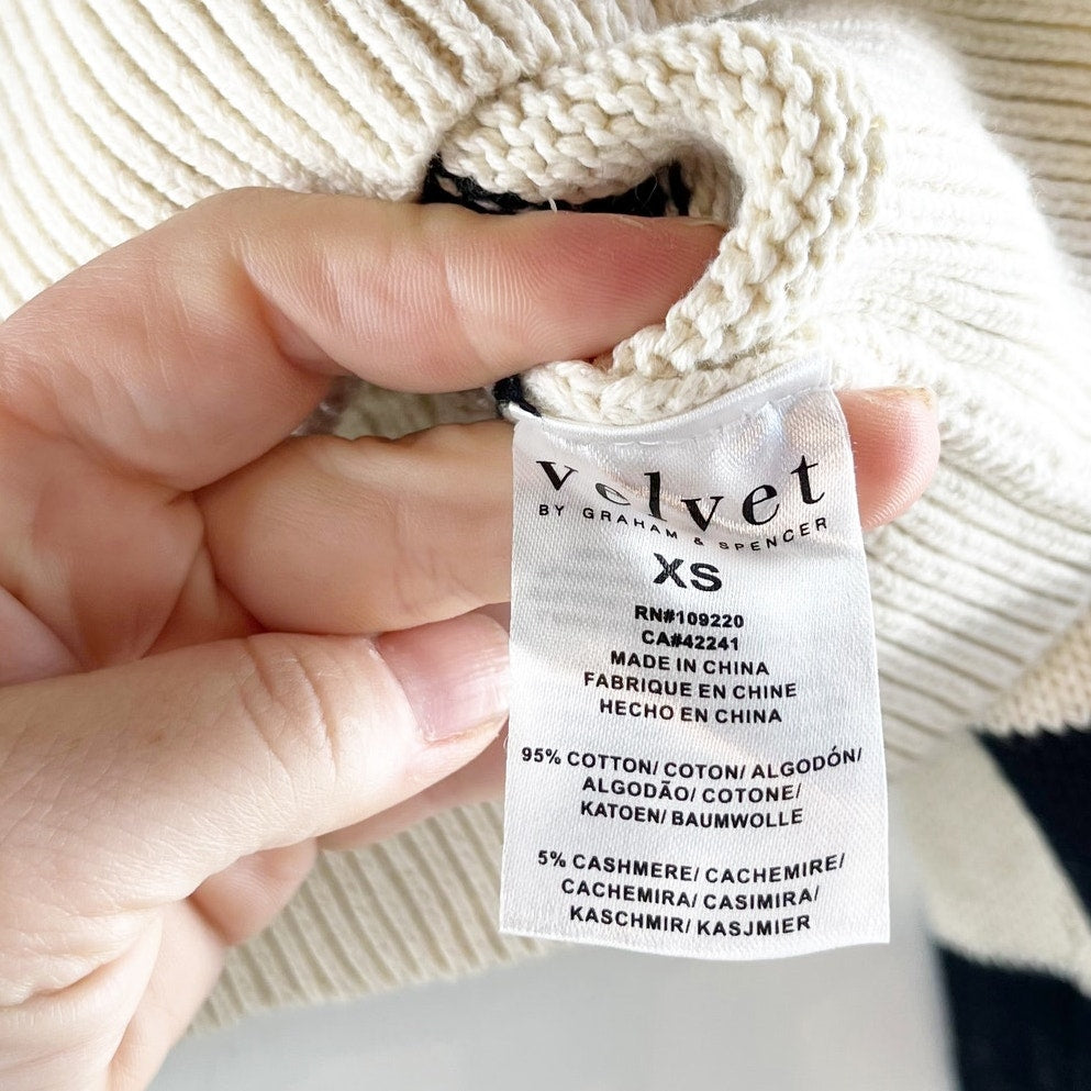 Velvet by Graham and Spencer Lucie Striped Polo Sweater Cream Blue XS
