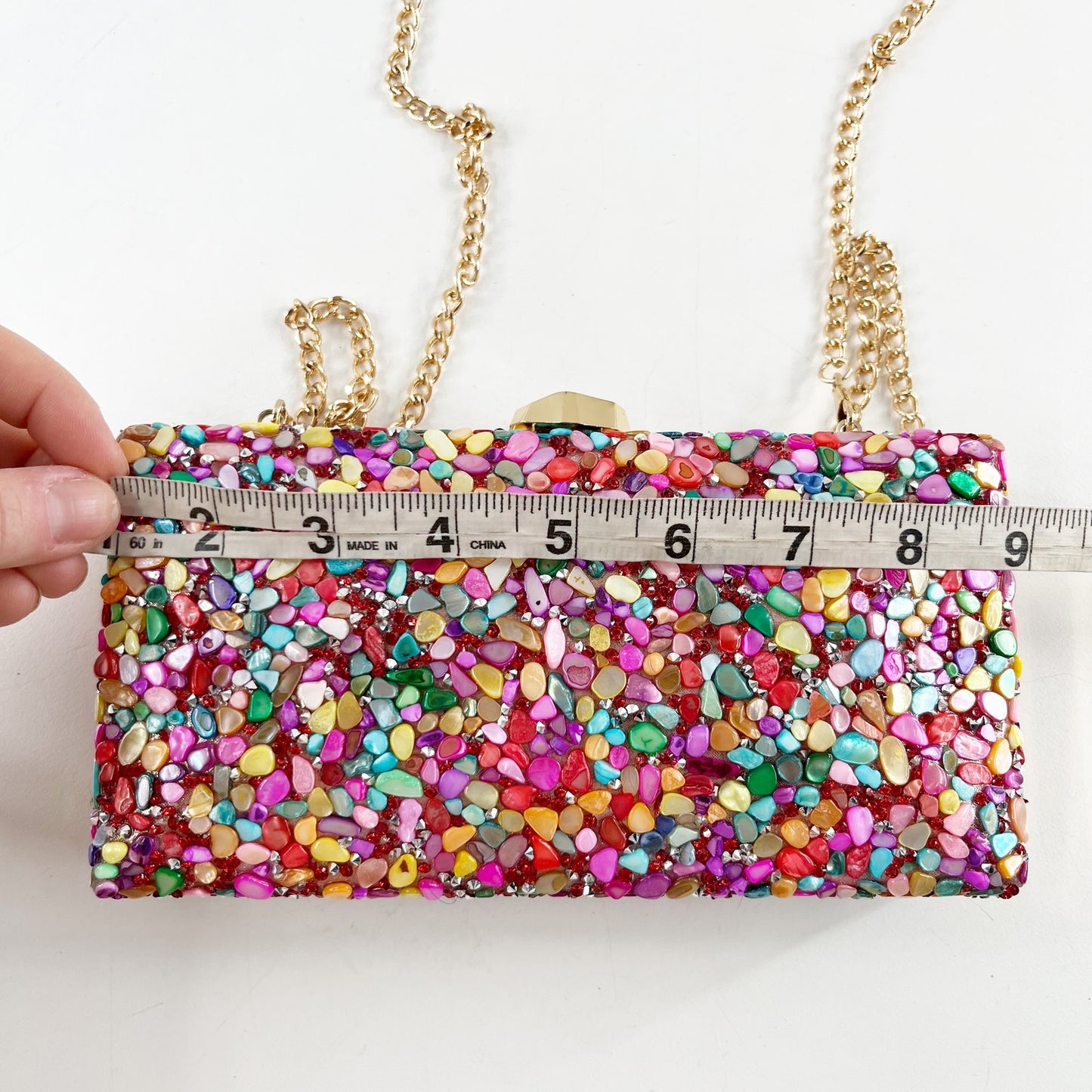 Nina Rock Candy Beaded Minaudiere Clutch Bag Crossbody Purse Pink Gold