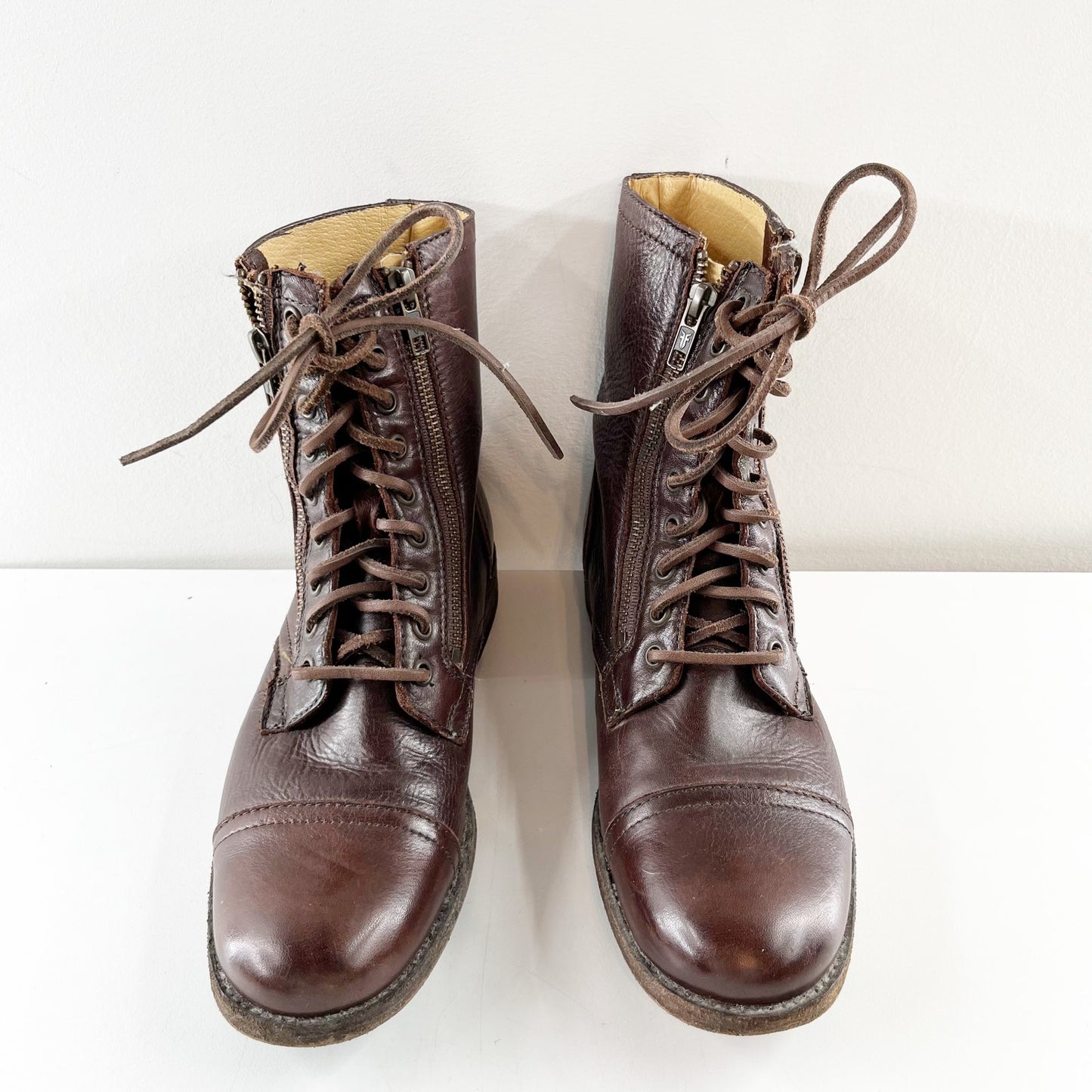 FRYE Tyler Lace Up Leather Combat Moto Ankle Boots Booties Brown 8.5