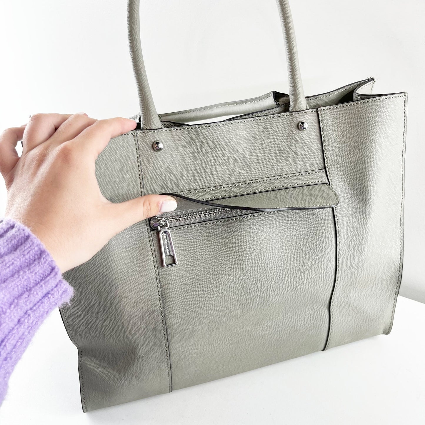 Rebecca Minkoff MAB Leather Square Tote Bag Purse Gray