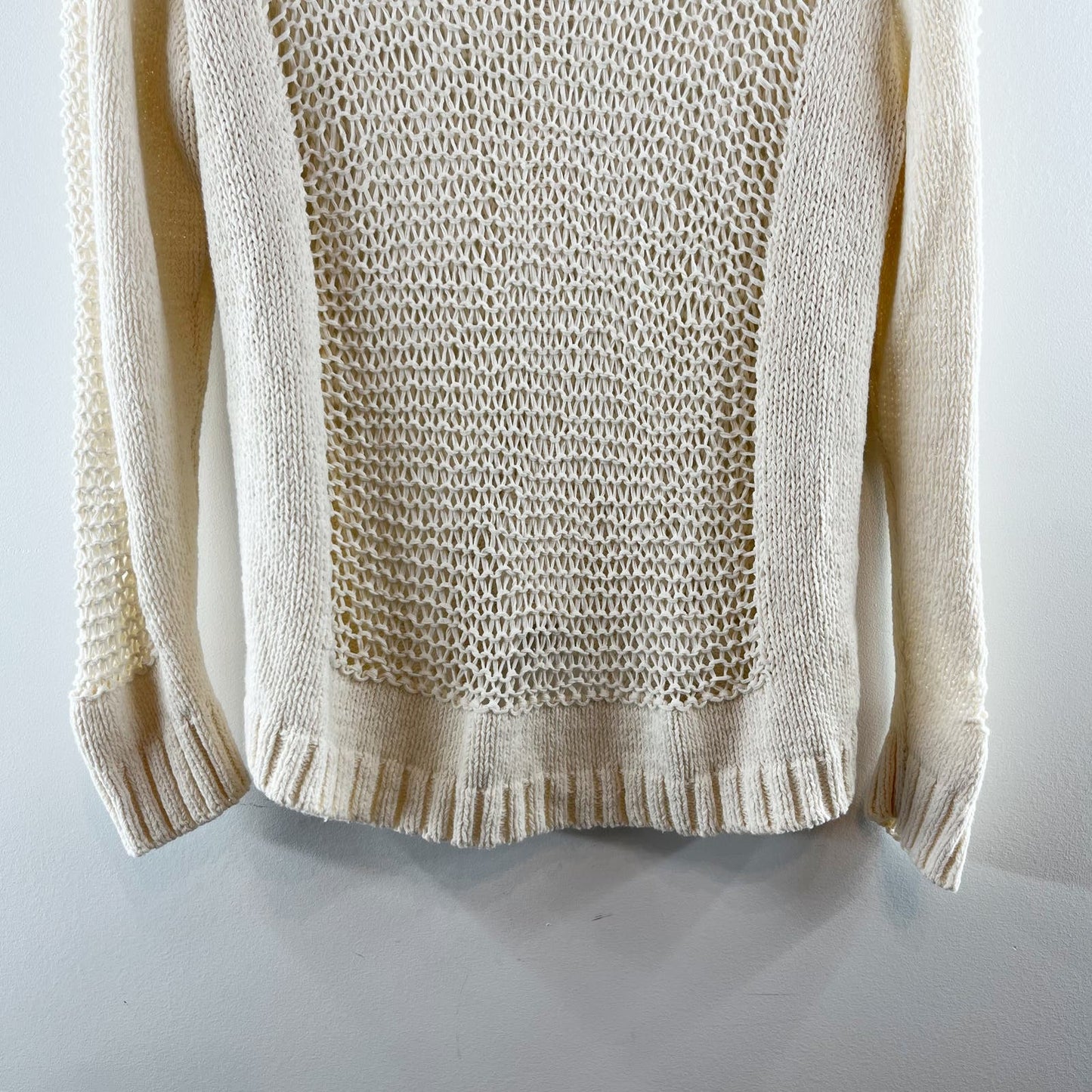 Theonne Anthropologie Crochet Crewneck Pullover Sweater Off White Ivory Medium
